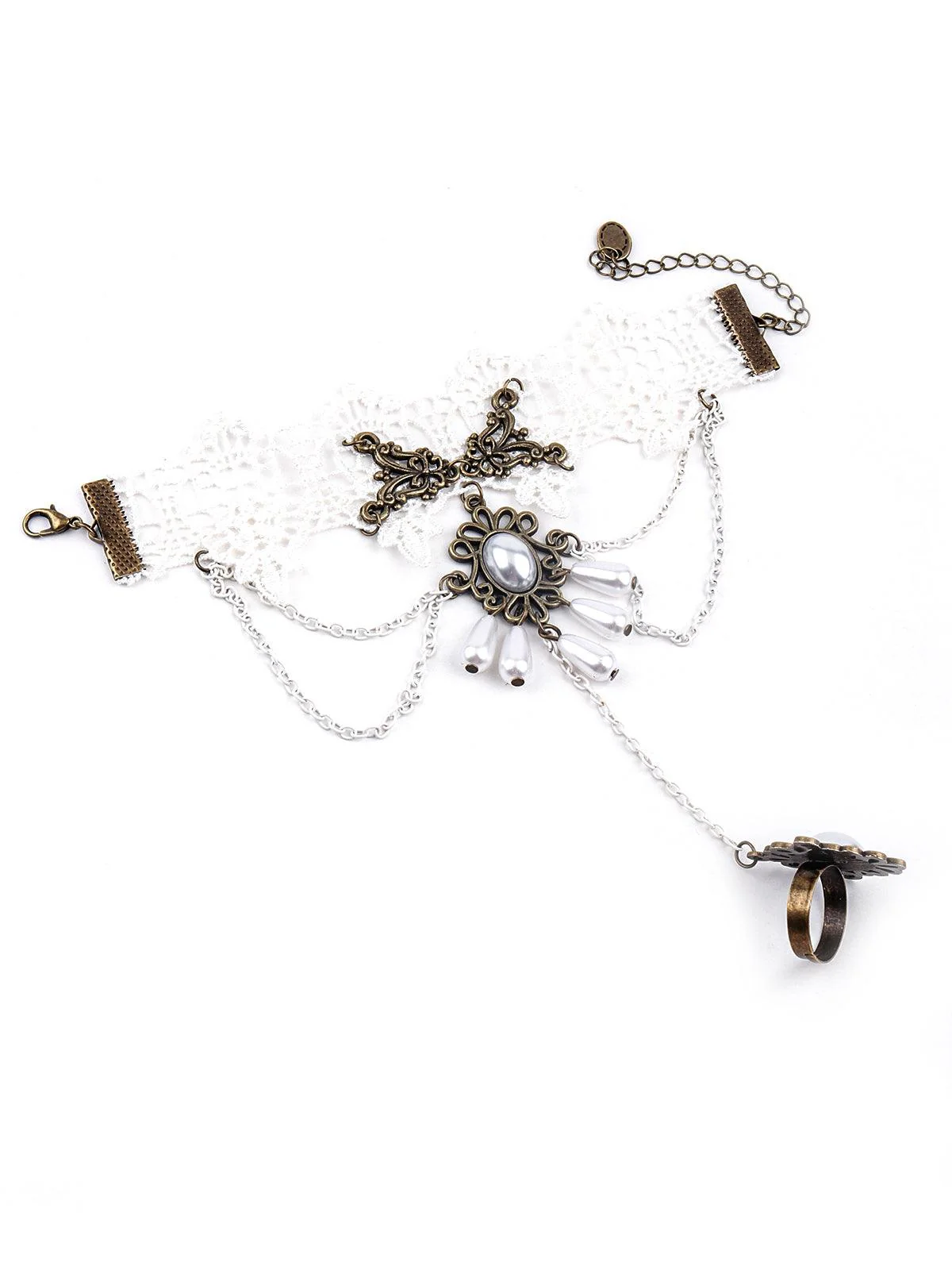 Odette Women White Lace Bracelet Secured With A Ring Chain - Image 4