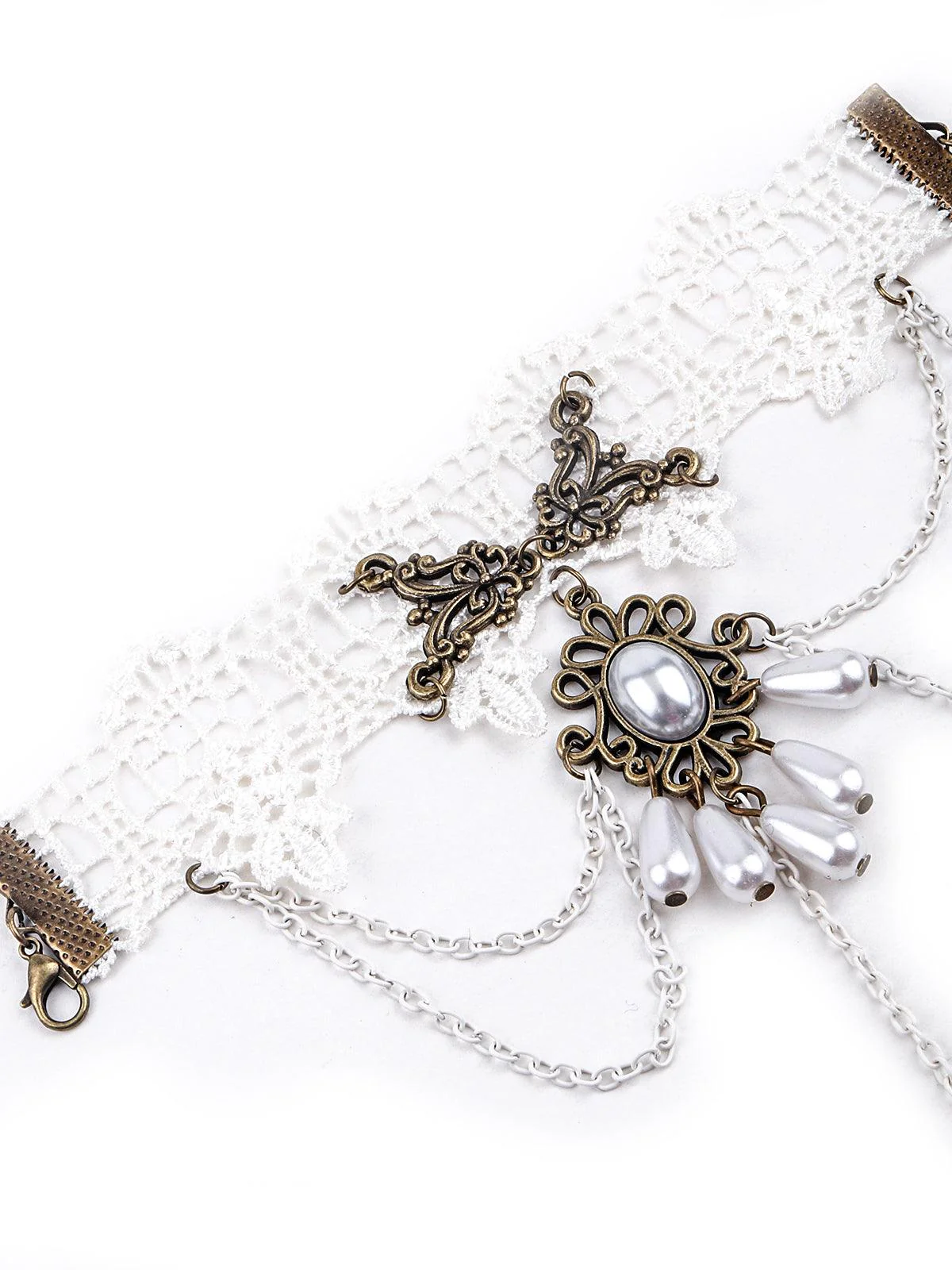 Odette Women White Lace Bracelet Secured With A Ring Chain - Image 5