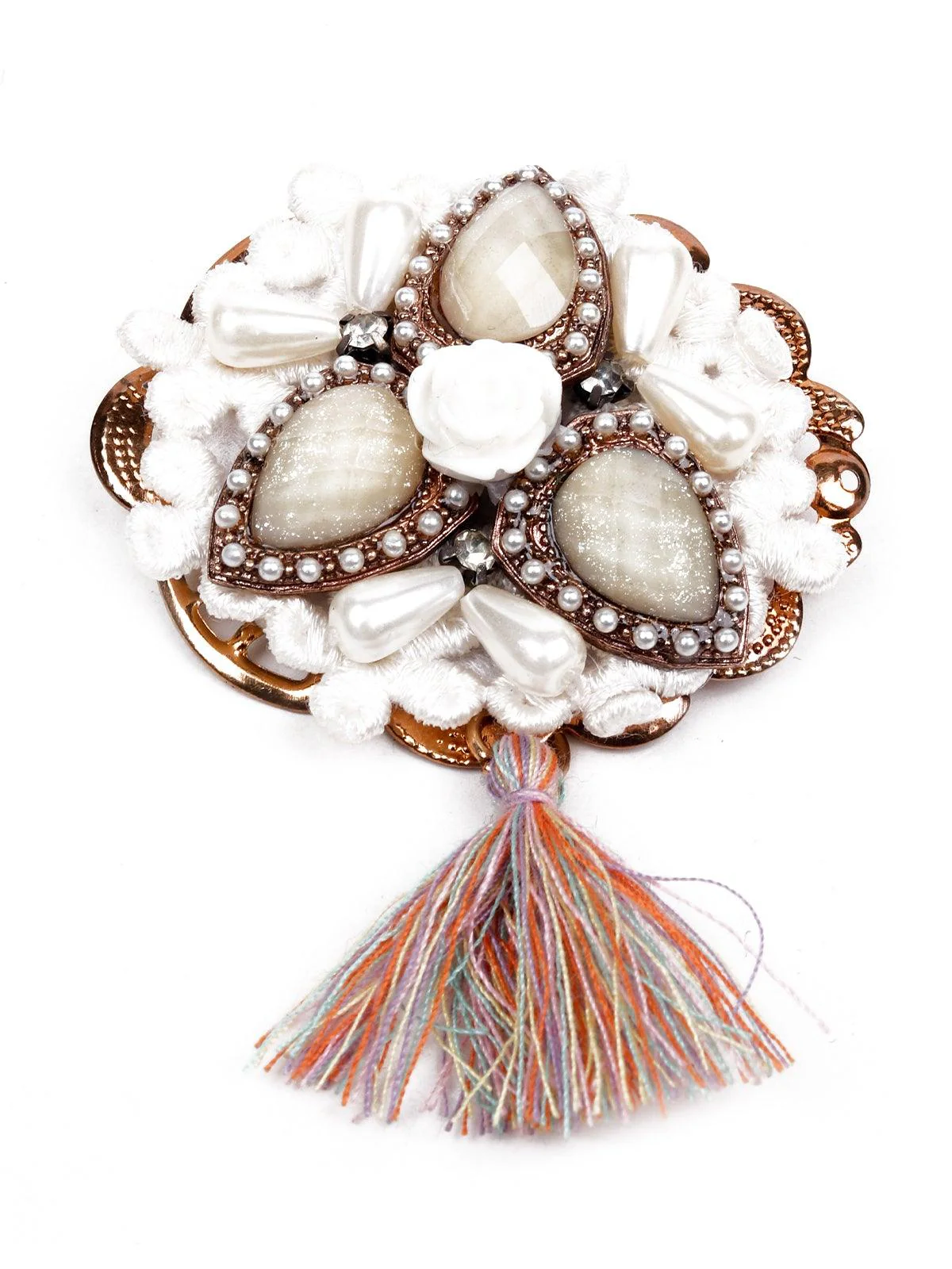 Odette Women White Moti Metal Brooch - Image 3