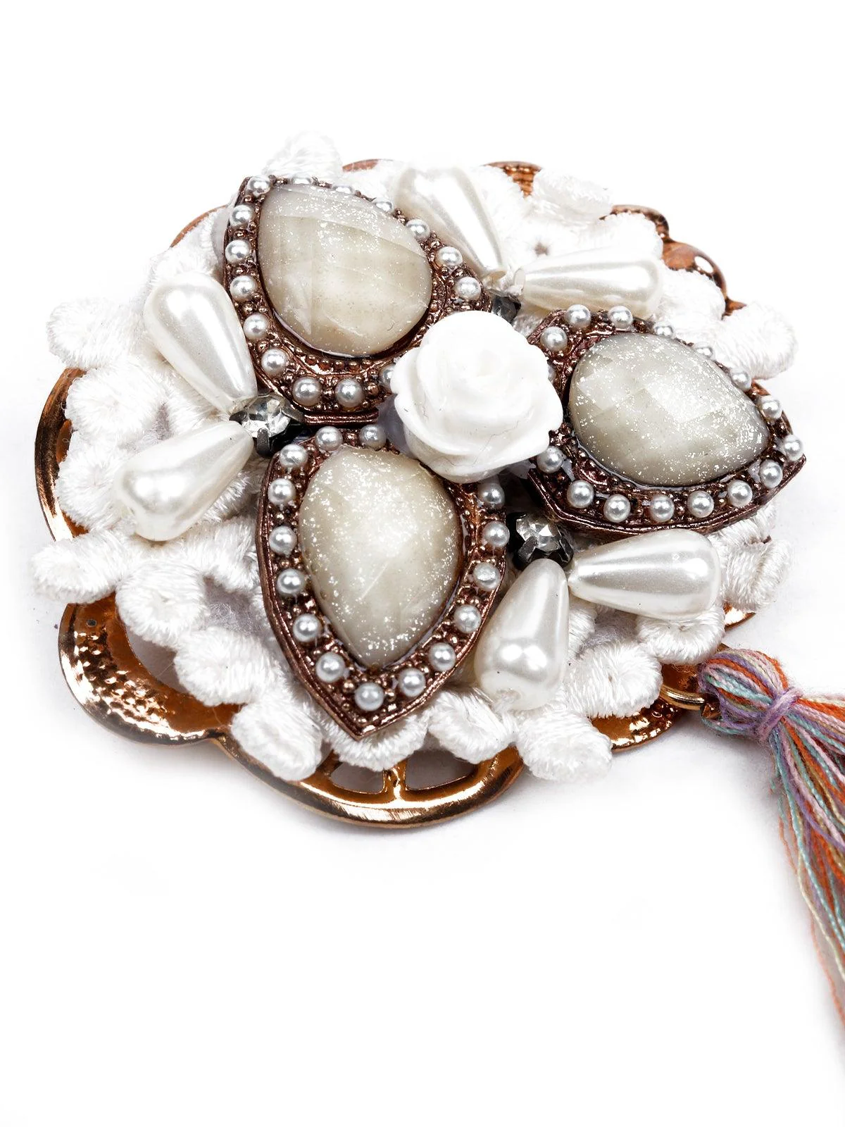 Odette Women White Moti Metal Brooch - Image 5