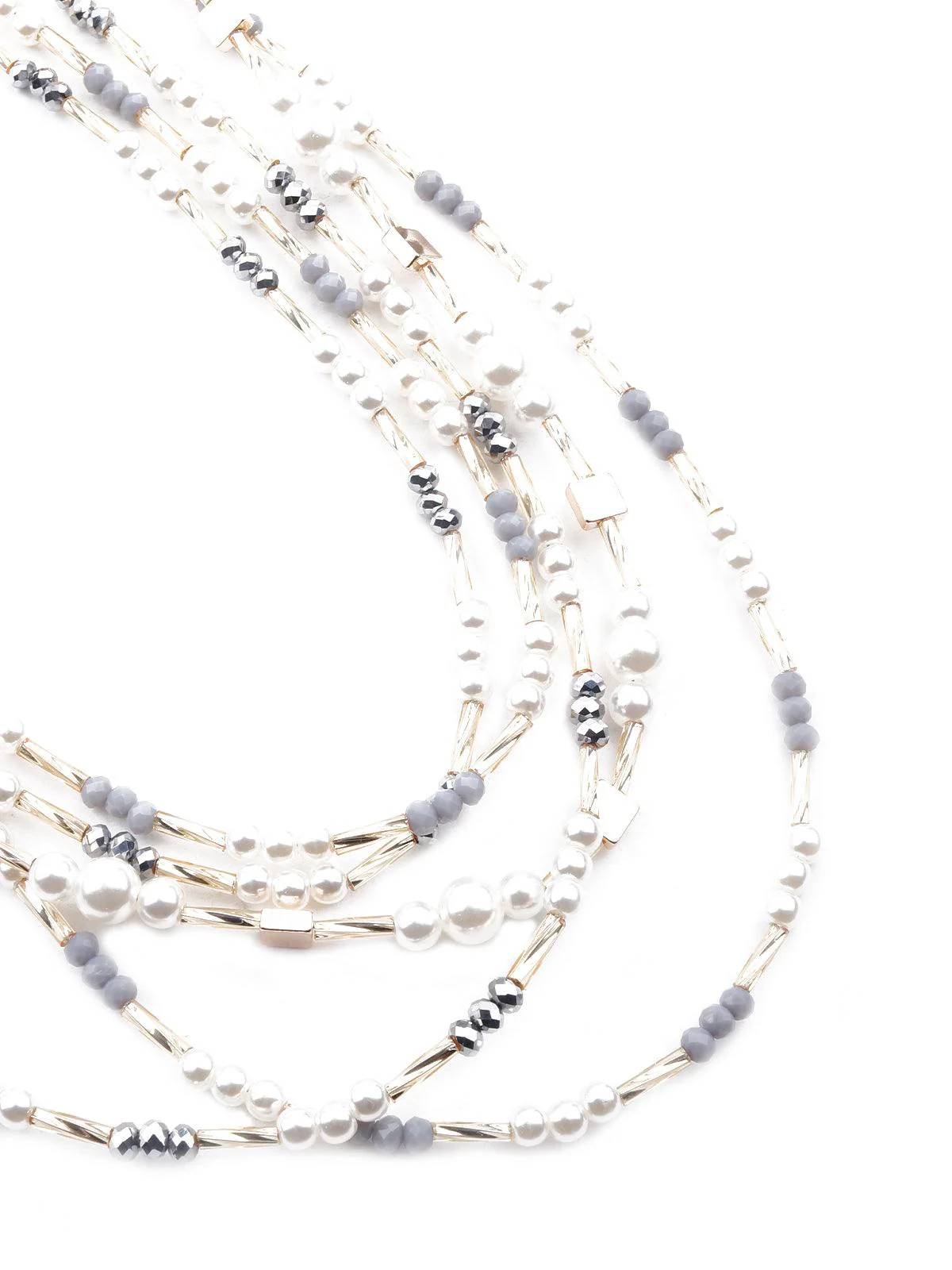 Odette Women White Multerlayered Statement Necklace - Image 3