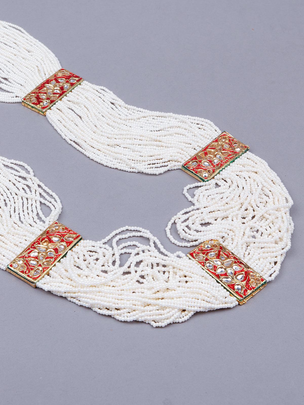 Odette Women White Multi-Layered Tradtional Necklace - Image 5