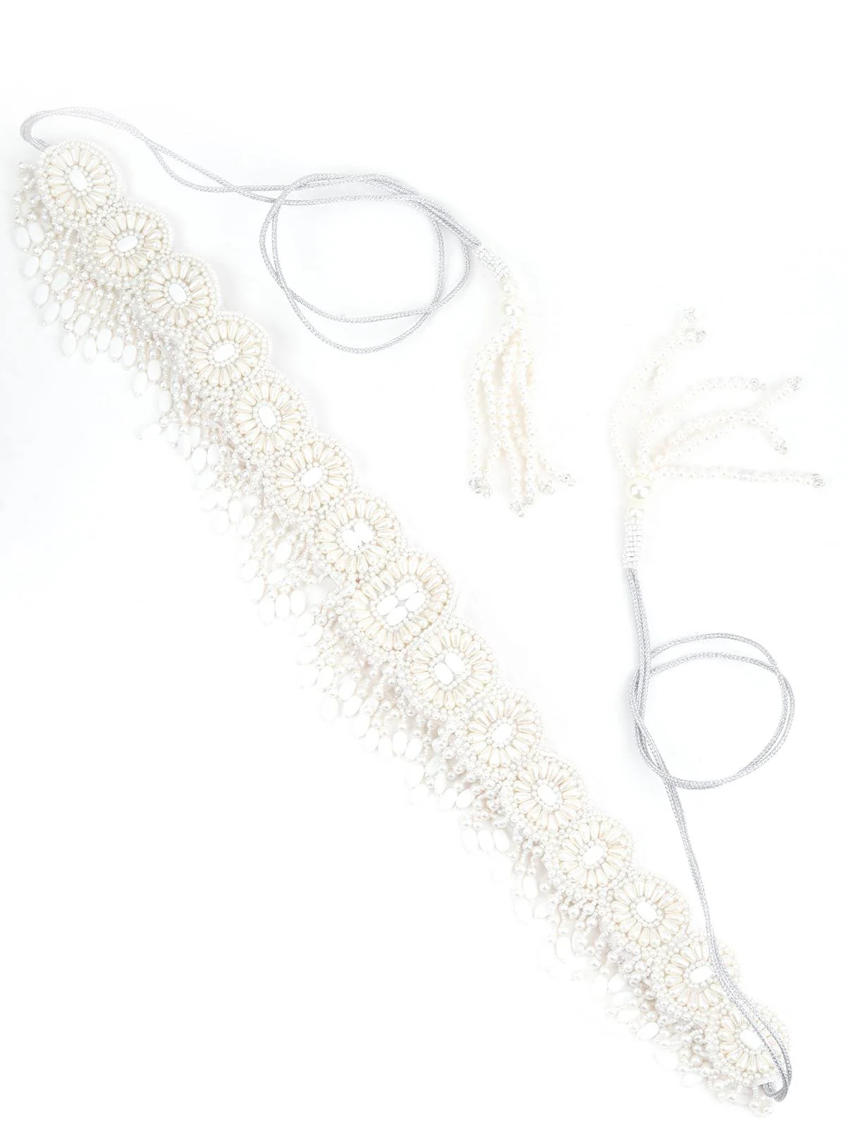Odette Women White Pearl And Rhinestone Velvet Base Belt - Image 4