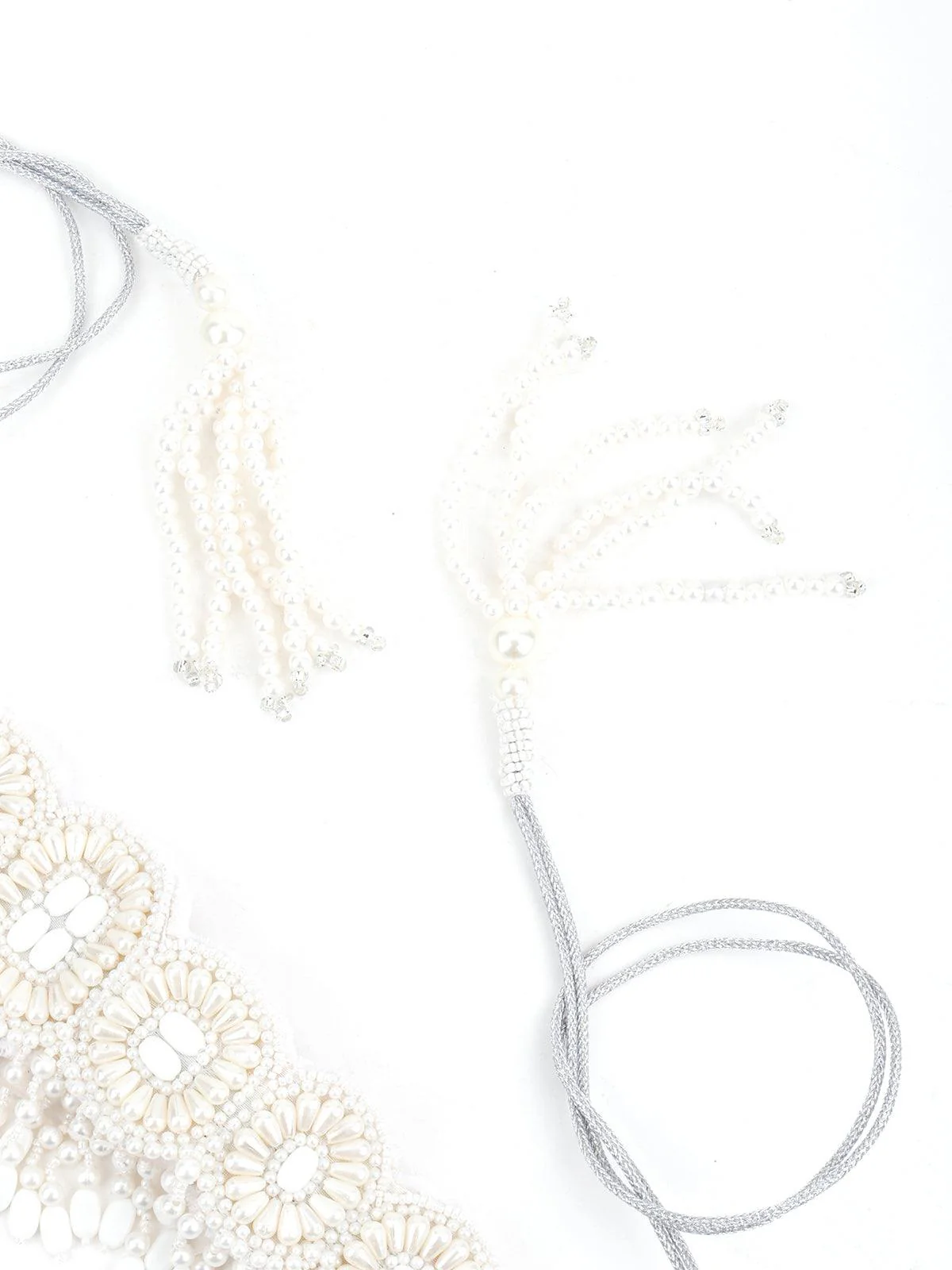 Odette Women White Pearl And Rhinestone Velvet Base Belt - Image 6