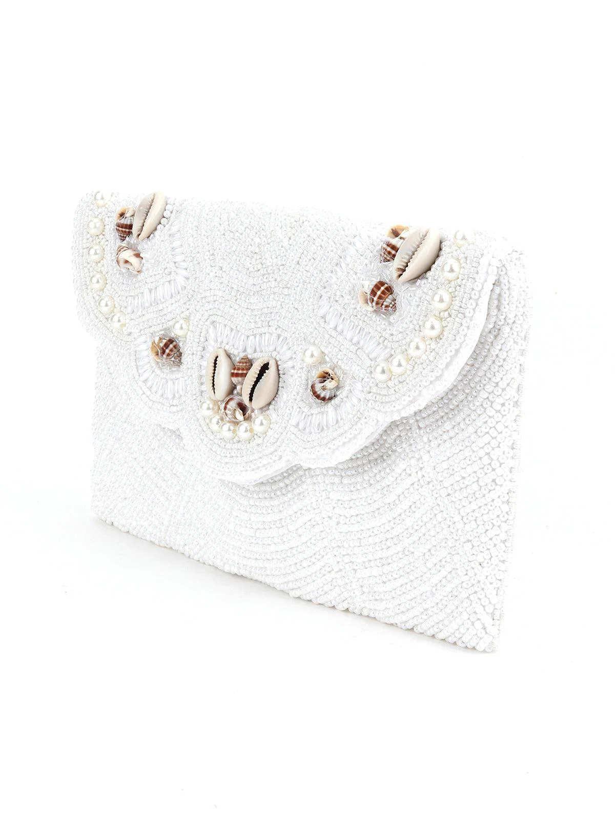 Odette Women White Pearl Beaded Envelope Clutch - Image 4