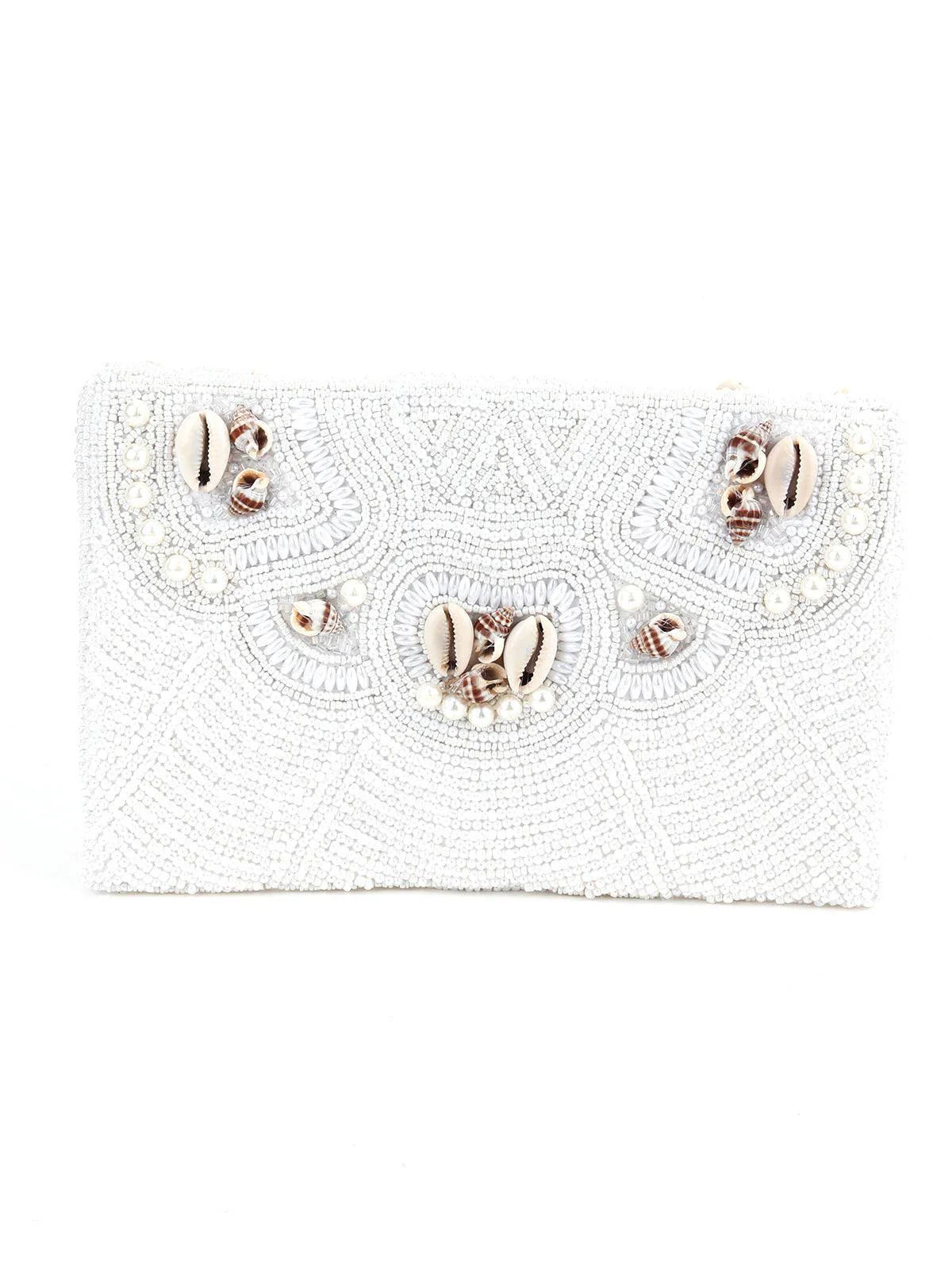 Odette Women White Pearl Beaded Envelope Clutch - Image 5