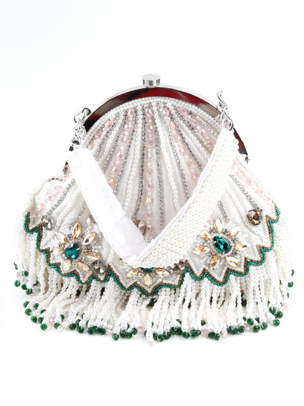 Odette Women White Pearl Beaded Rhinestone Batuwa - Image 3