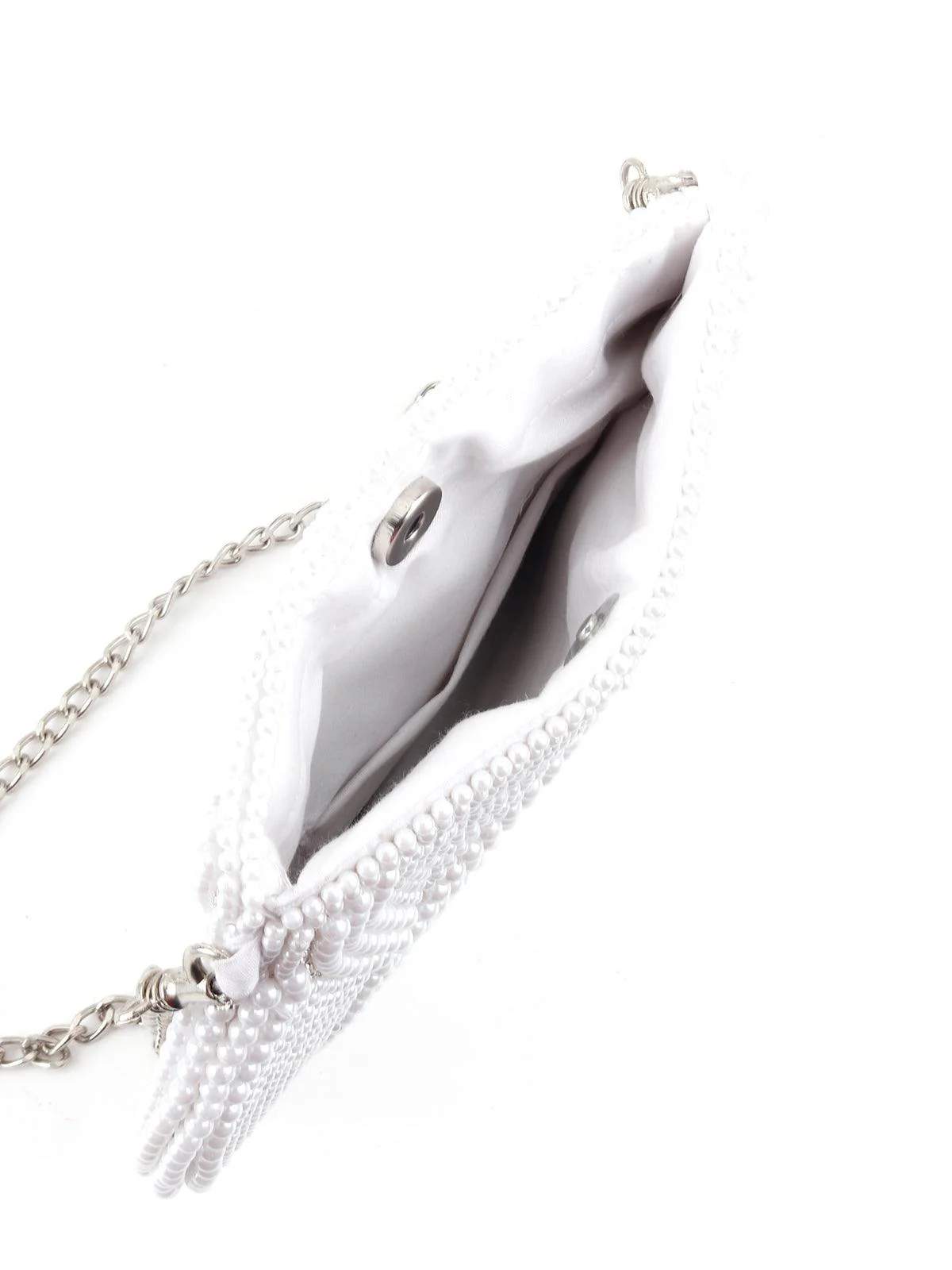 Odette Women White Pearl Beads And Silver Stone Strands Sling Bag - Image 4