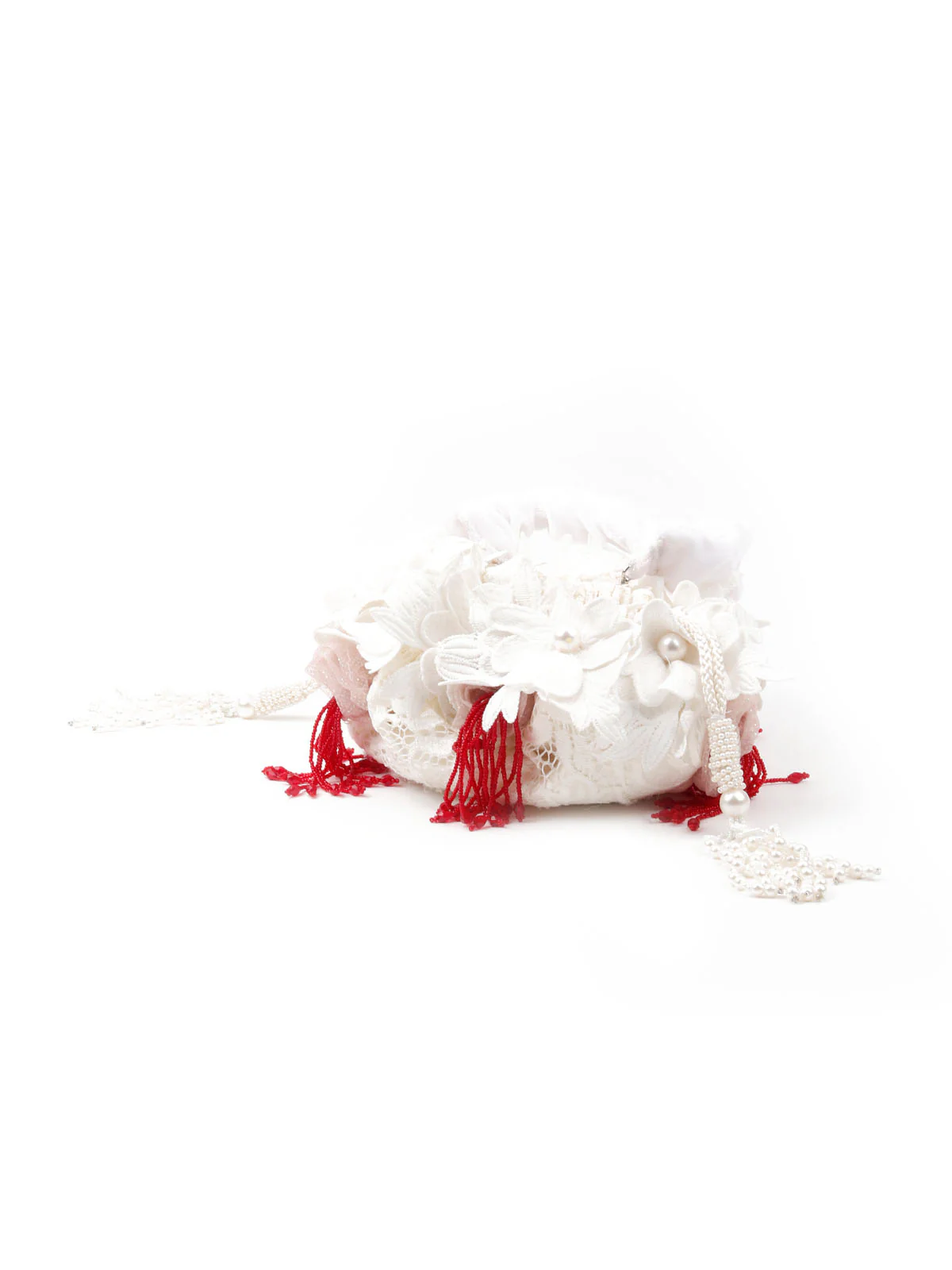 Odette Women White Pearl Embellished Bridal Potli Bag - Image 4