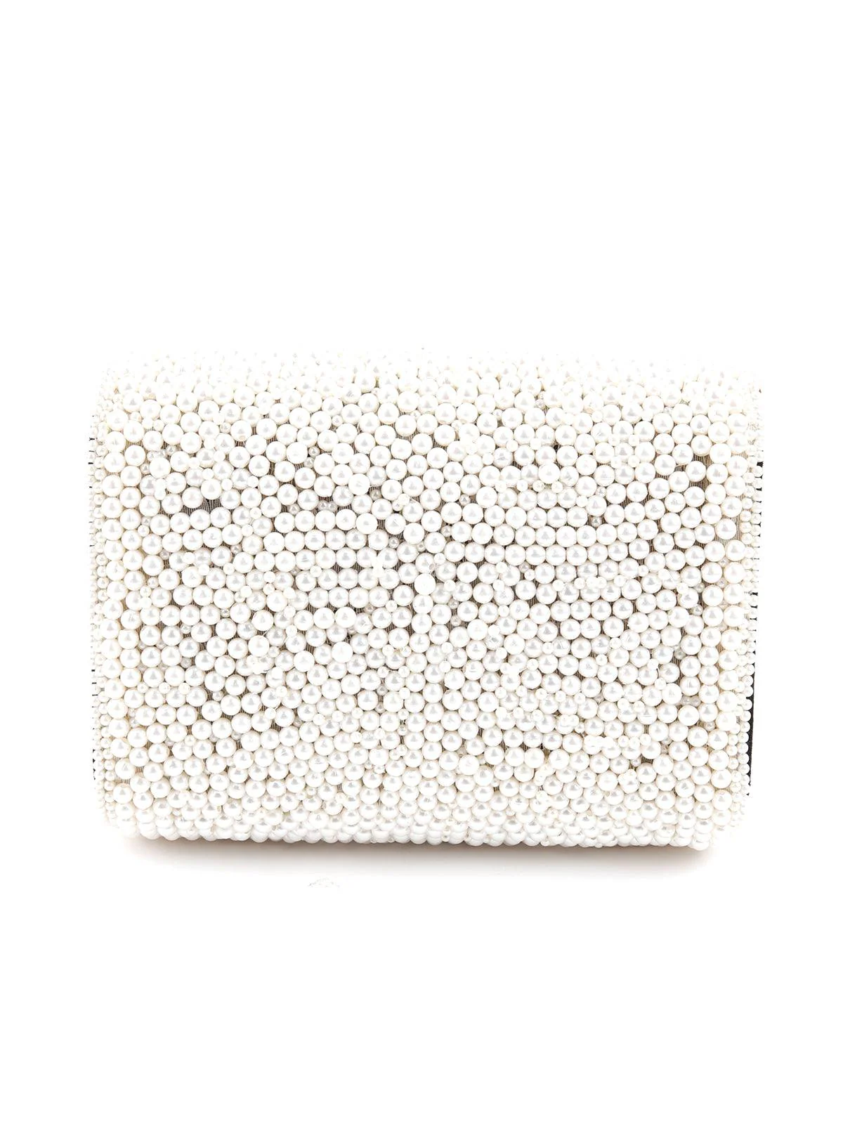 Odette Women White Pearl Embellished Clutch - Image 4