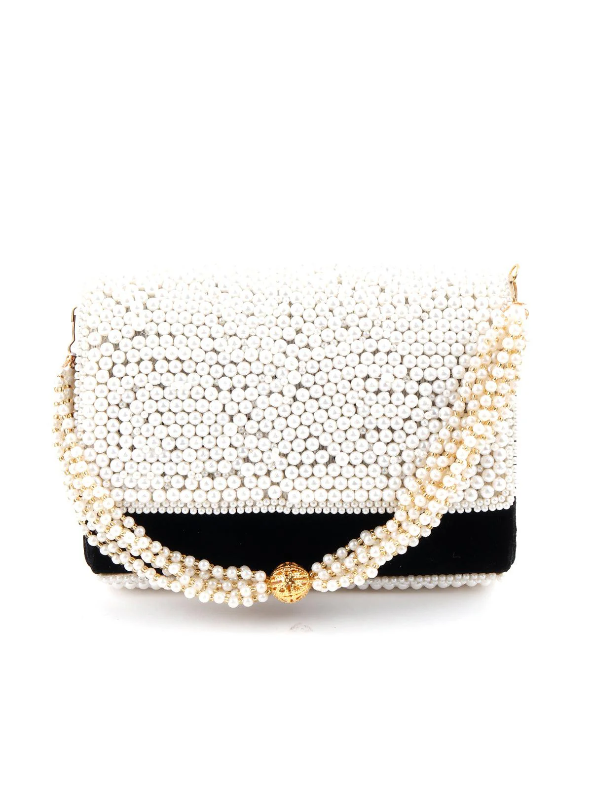 Odette Women White Pearl Embellished Clutch - Image 5