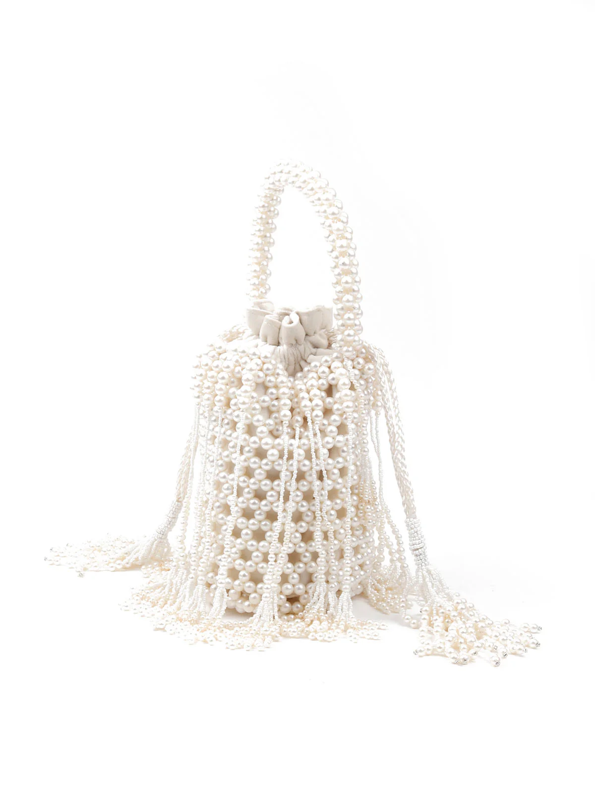 Odette Women White Pearl Embellished Potli Bag - Image 4