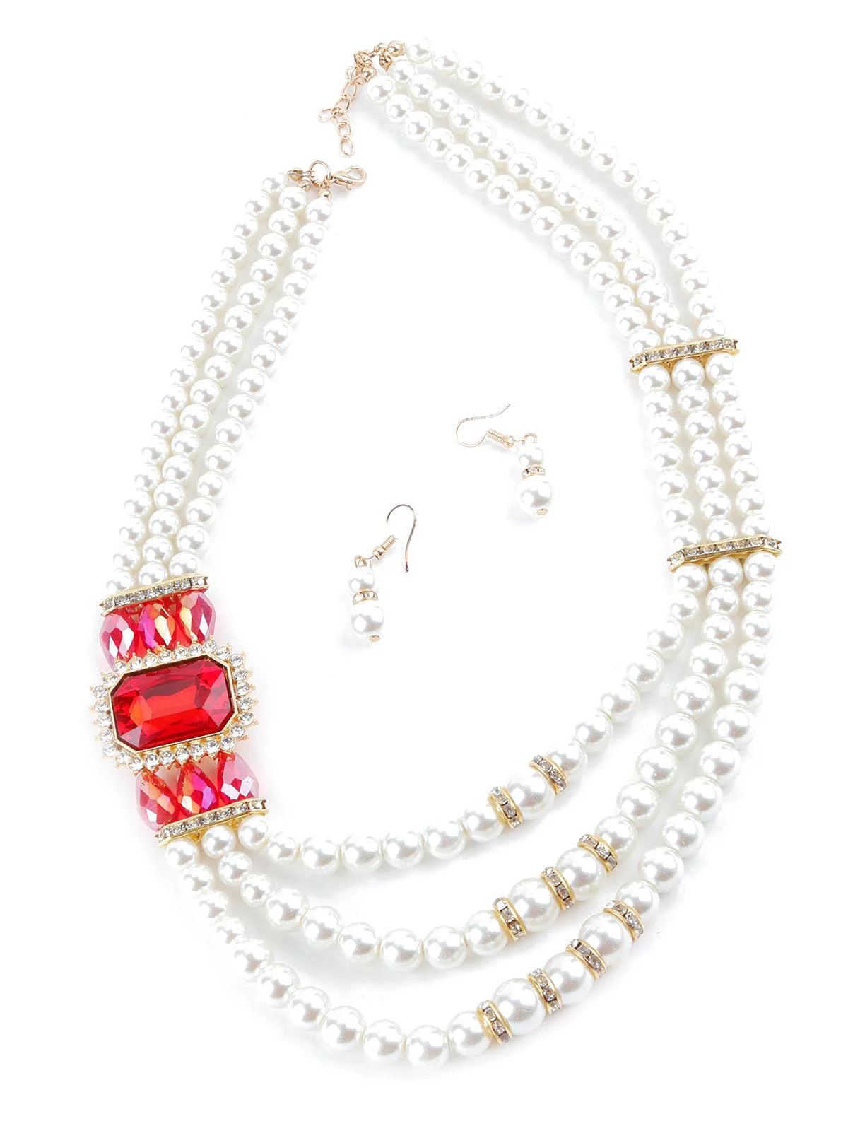 Odette Women White Pearl Multi String Brooch Necklace - Image 3