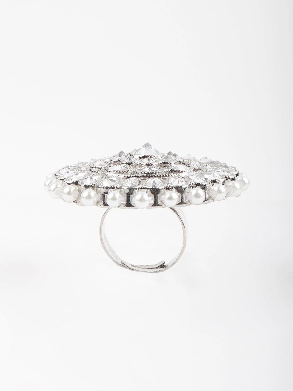 Odette Women White Pearl Royal Finger Ring - Image 6