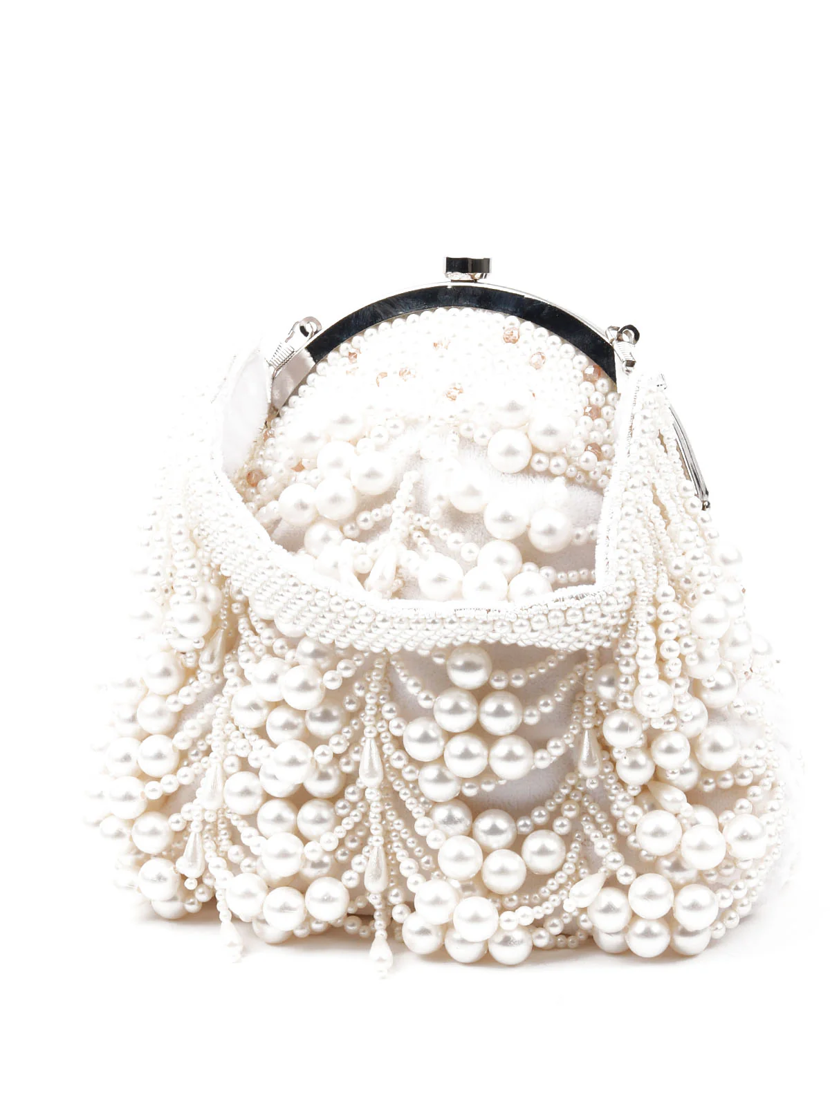Odette Women White Pearl Studded Bridal Clutch Bag - Image 4