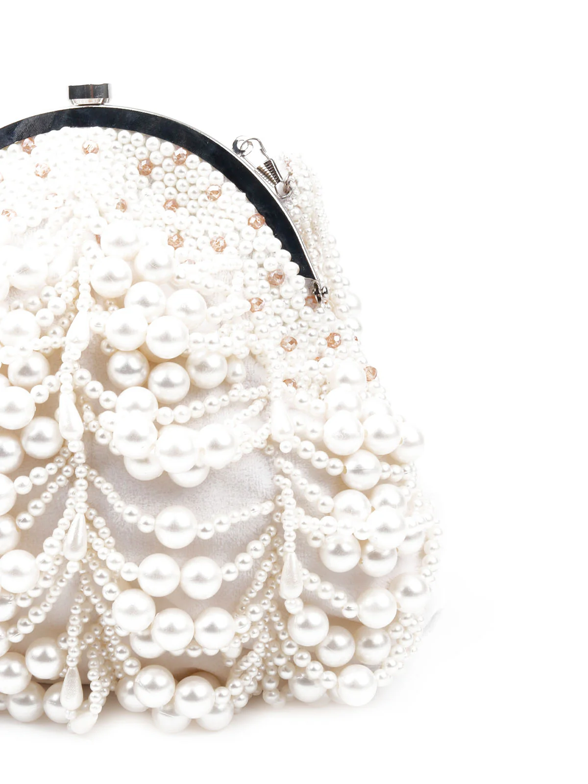 Odette Women White Pearl Studded Bridal Clutch Bag - Image 6