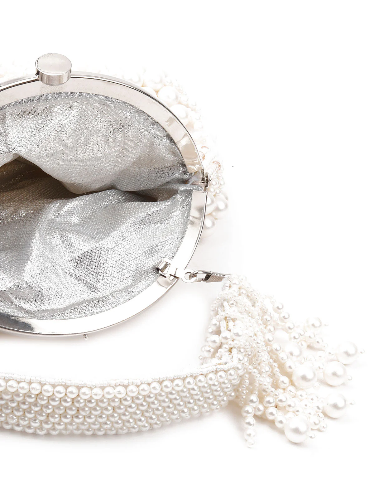 Odette Women White Pearl Studded Bridal Clutch Bag - Image 7
