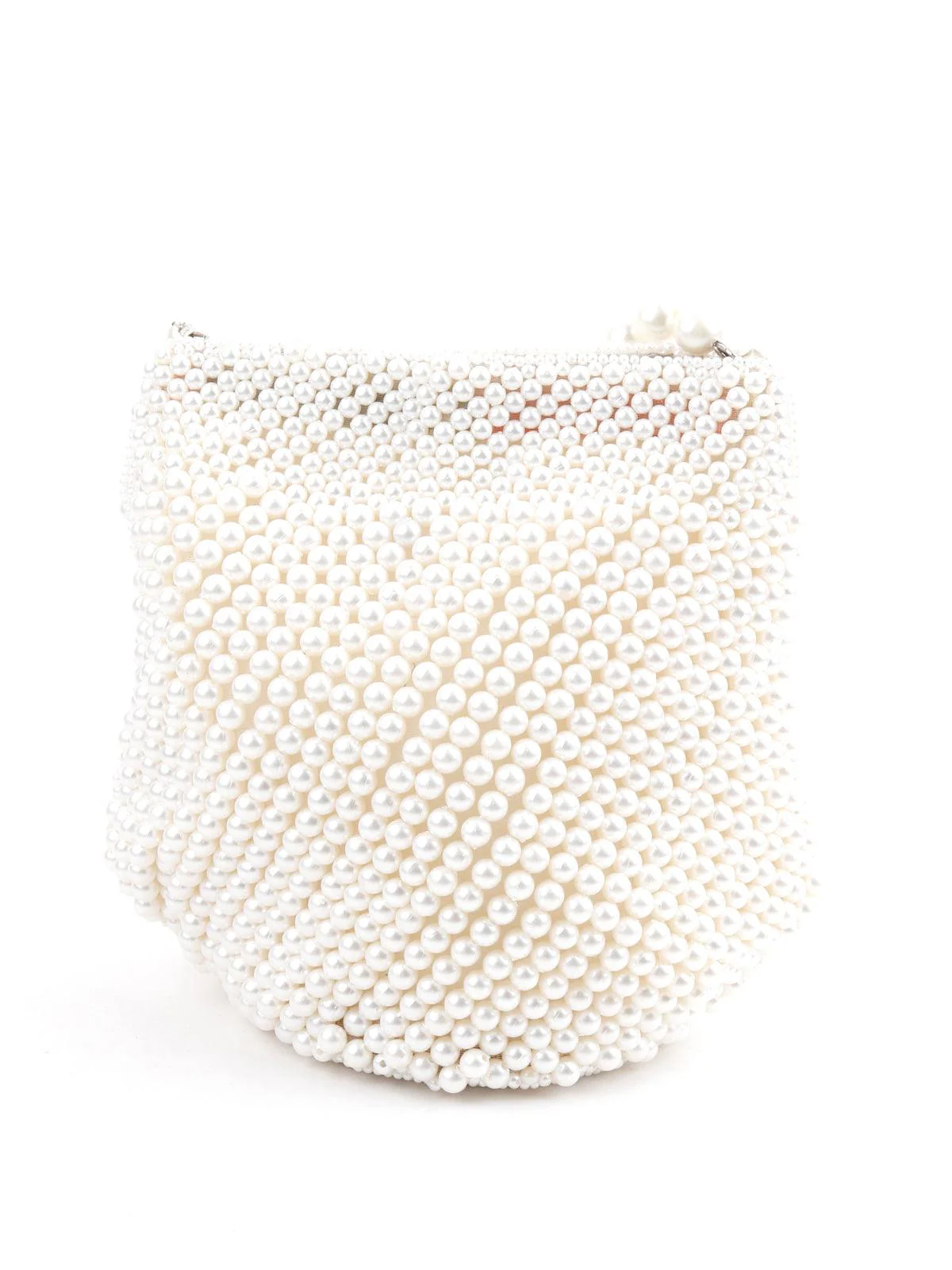 Odette Women White Pearls Embellished Batua - Image 4