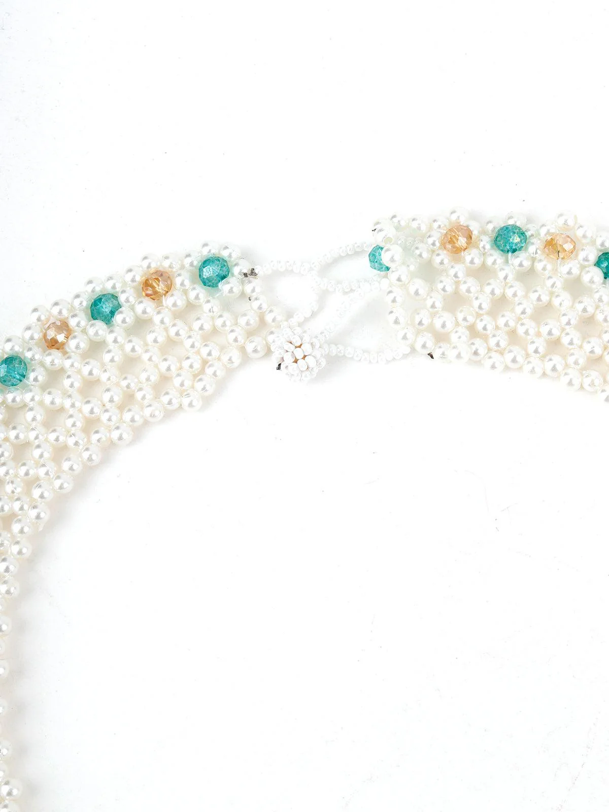Odette Women White Pearls Semi Studded Choker Necklace - Image 6