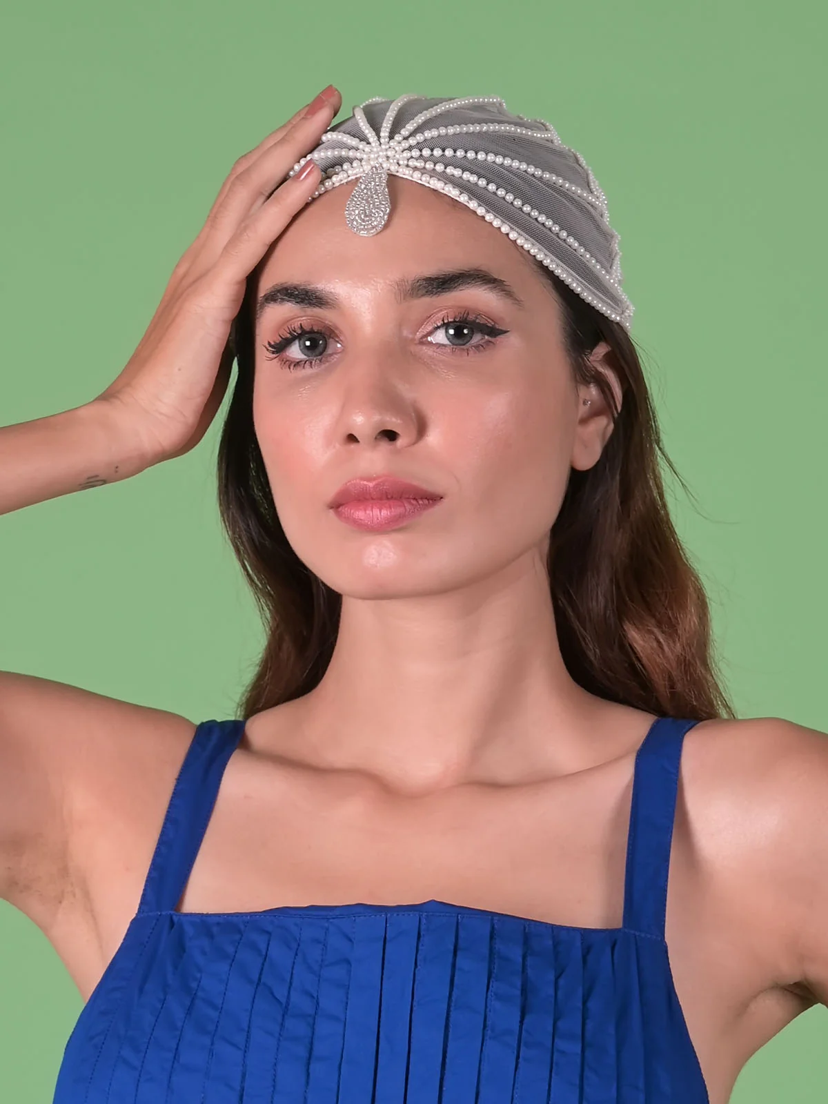 Odette White Pearls Tribal Hair Cap For Women