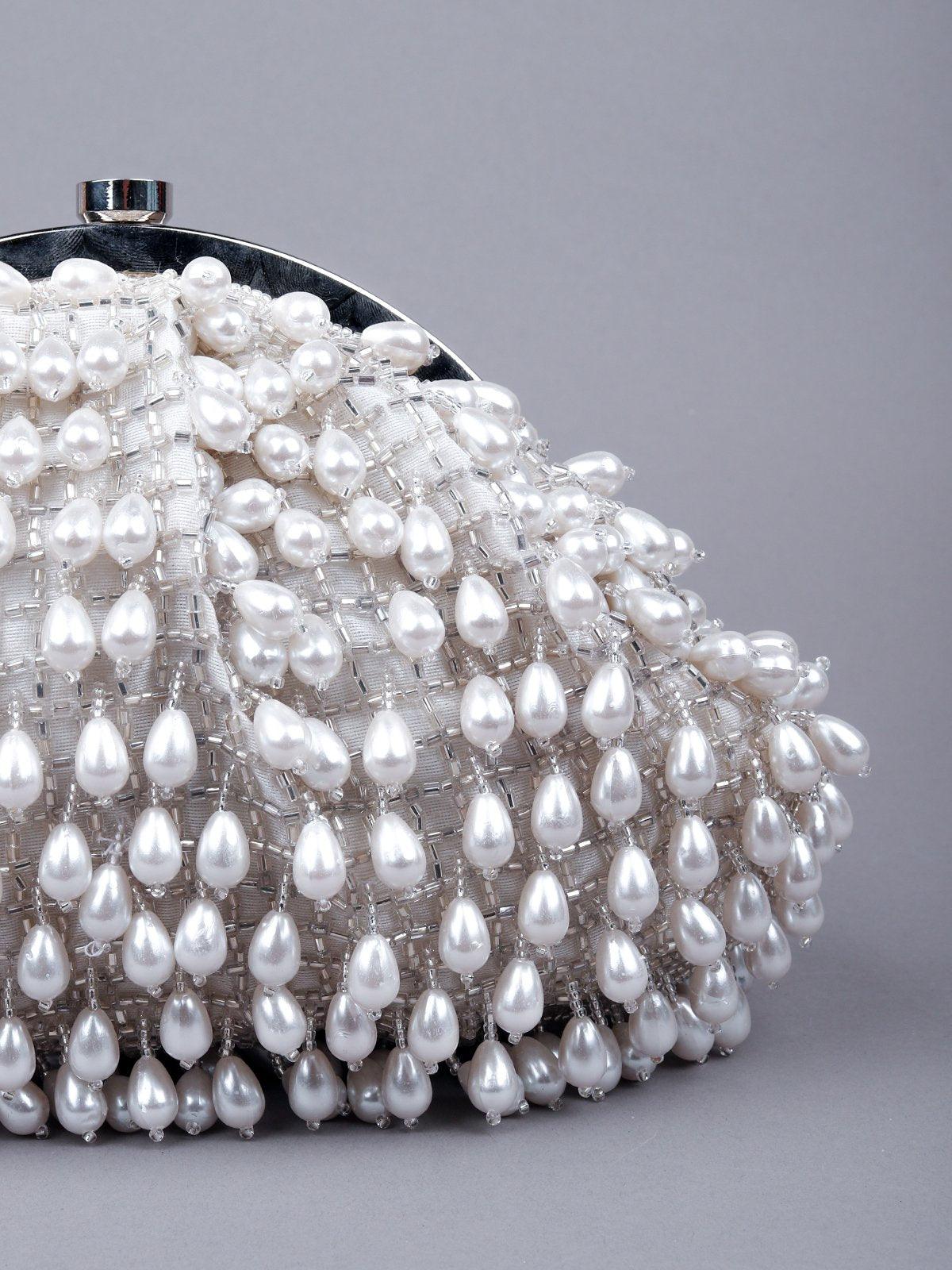 Odette Women White Pearly Oyster Bag - Image 5
