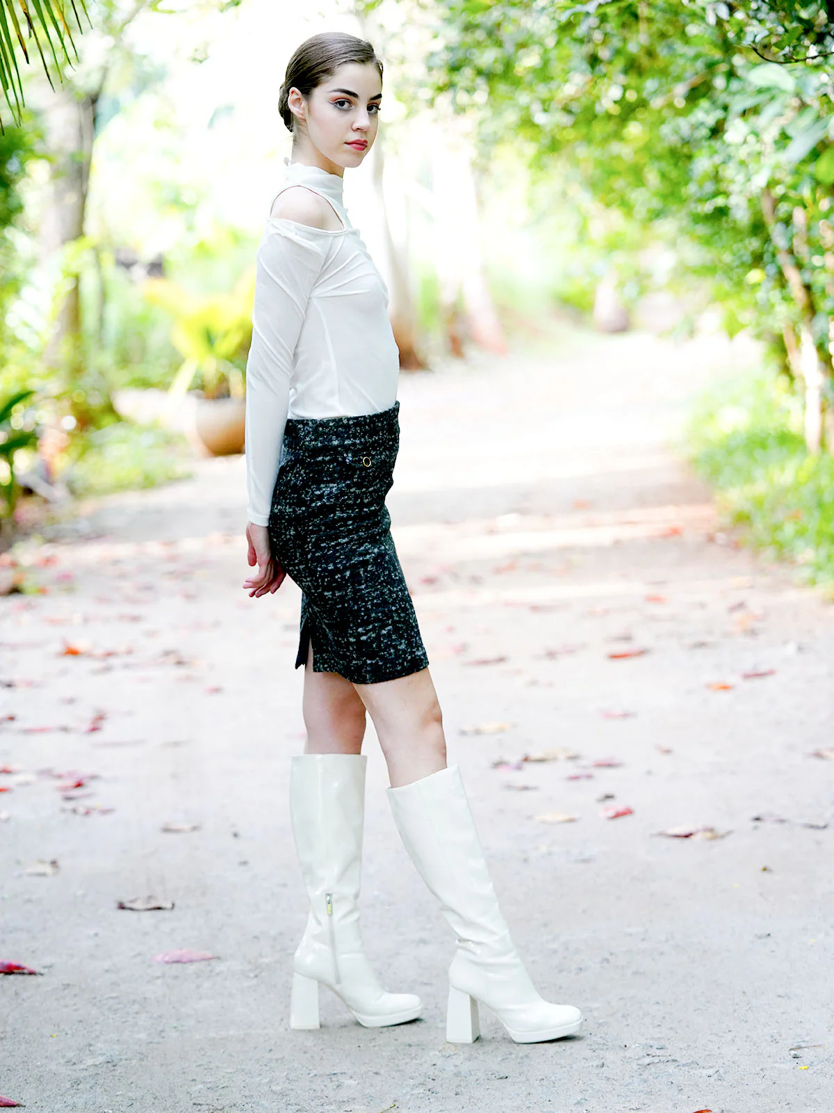 Odette Women White Polyester Lycra Long Sleeves Stitched Top - Image 3
