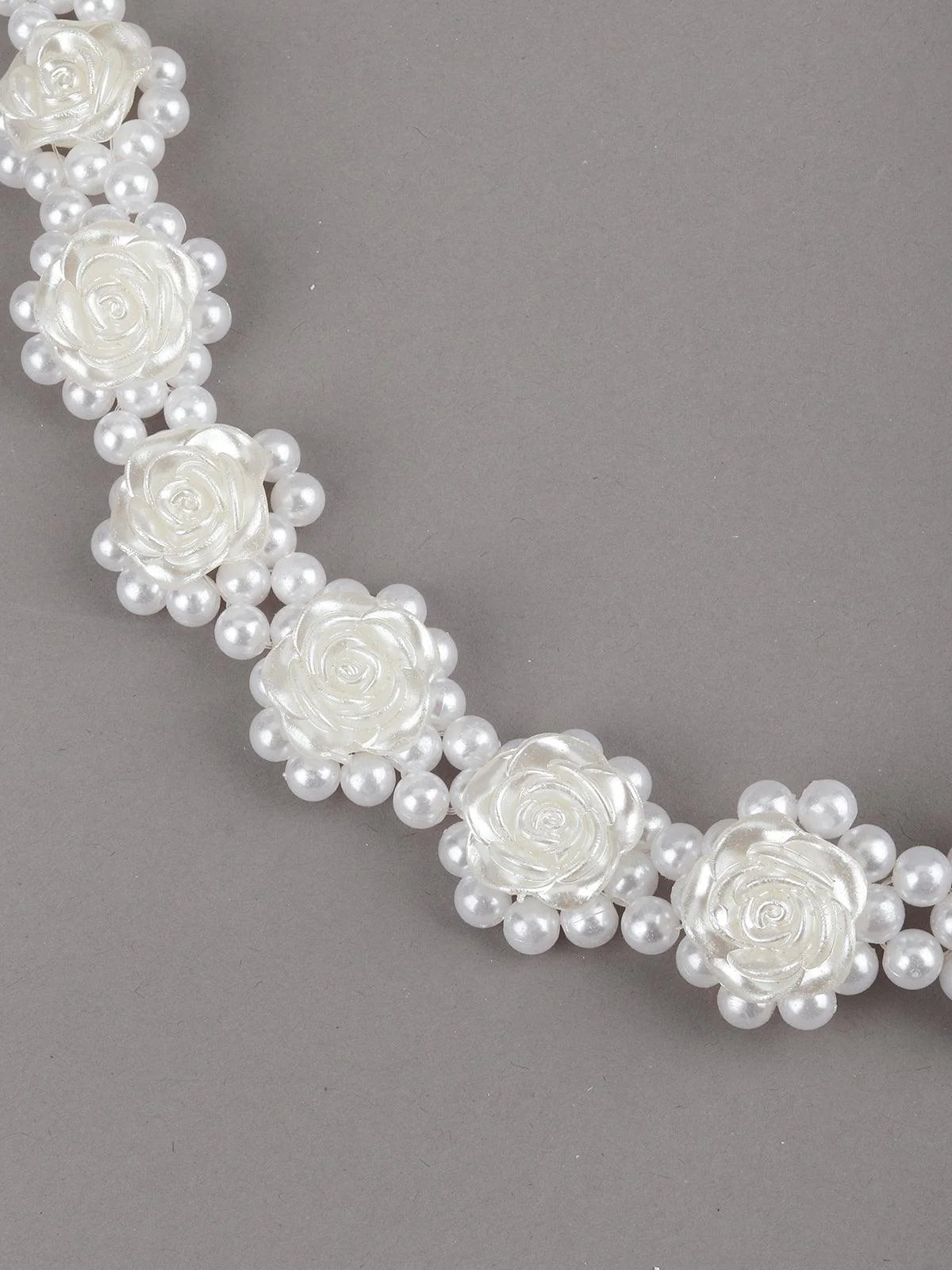 Odette Women White Roses Pearl Choker Neckpiece - Image 3
