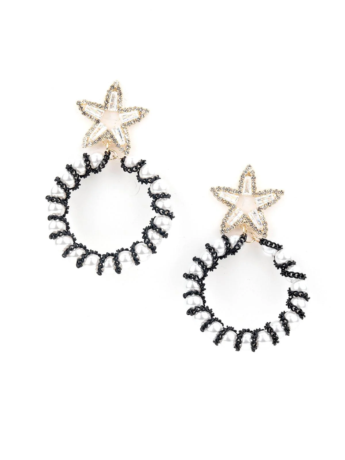 Odette Women White Round Dangle Earrings - Image 3