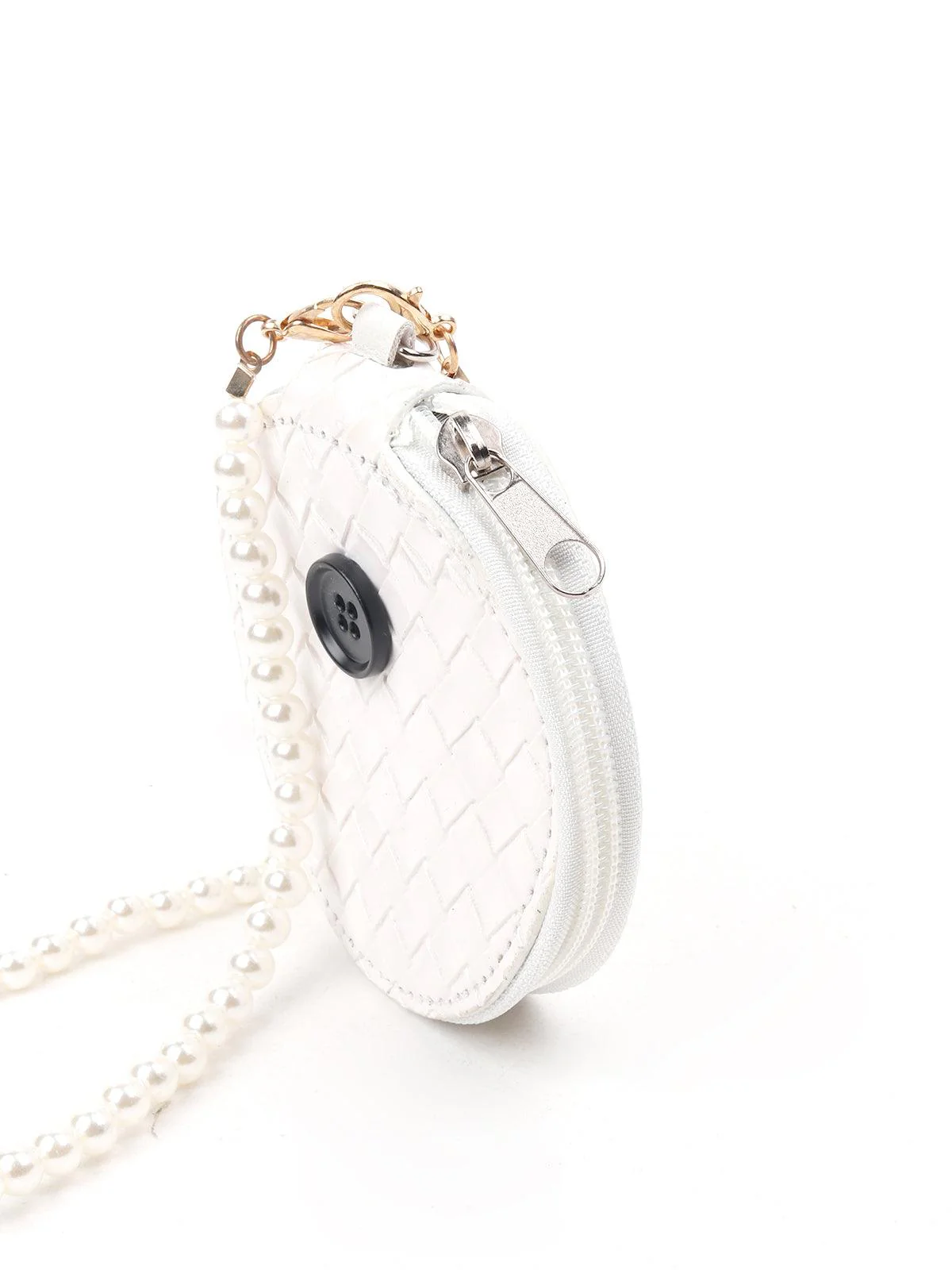 Odette Women White Rounded Pearl Chain Sling Bag - Image 6