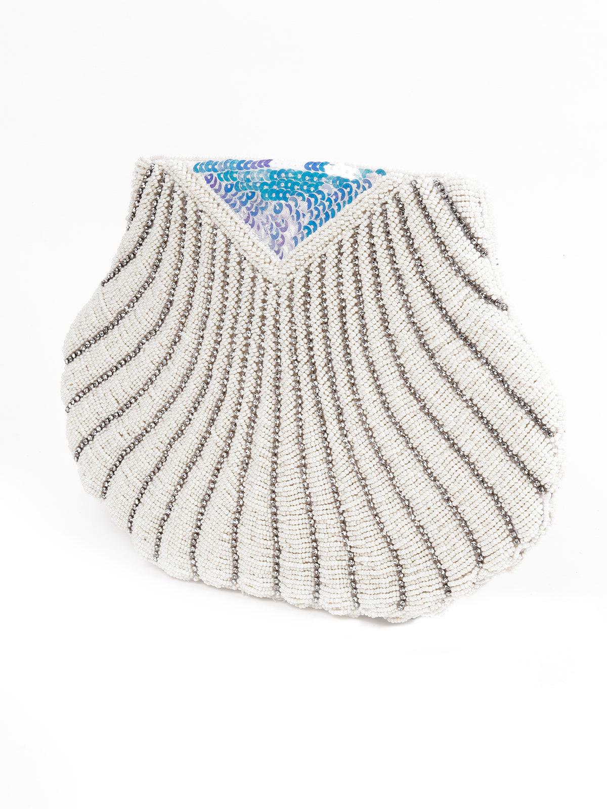 Odette Women White Sequin Embellished Clutch - Image 3