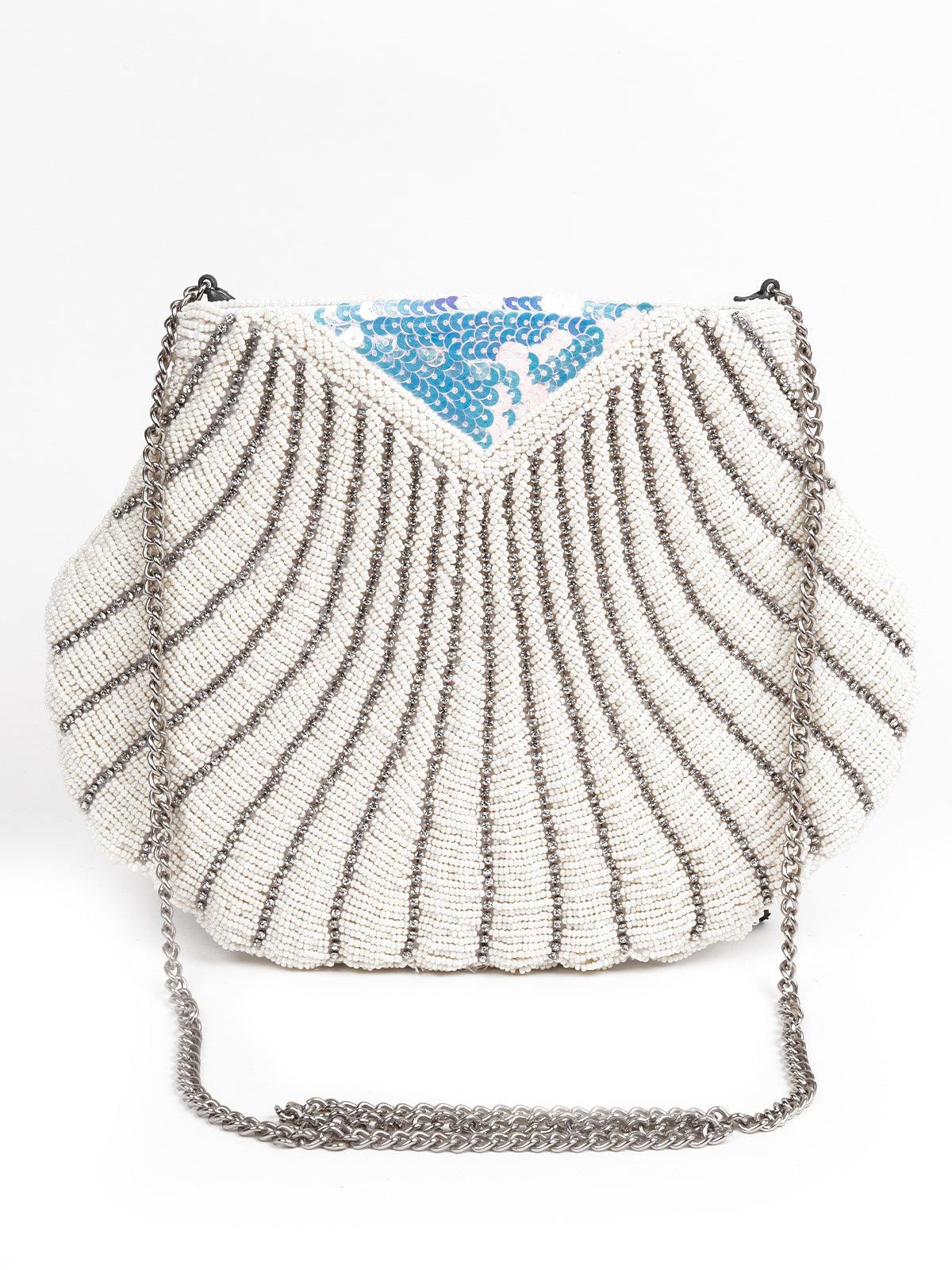 Odette Women White Sequin Embellished Clutch - Image 4