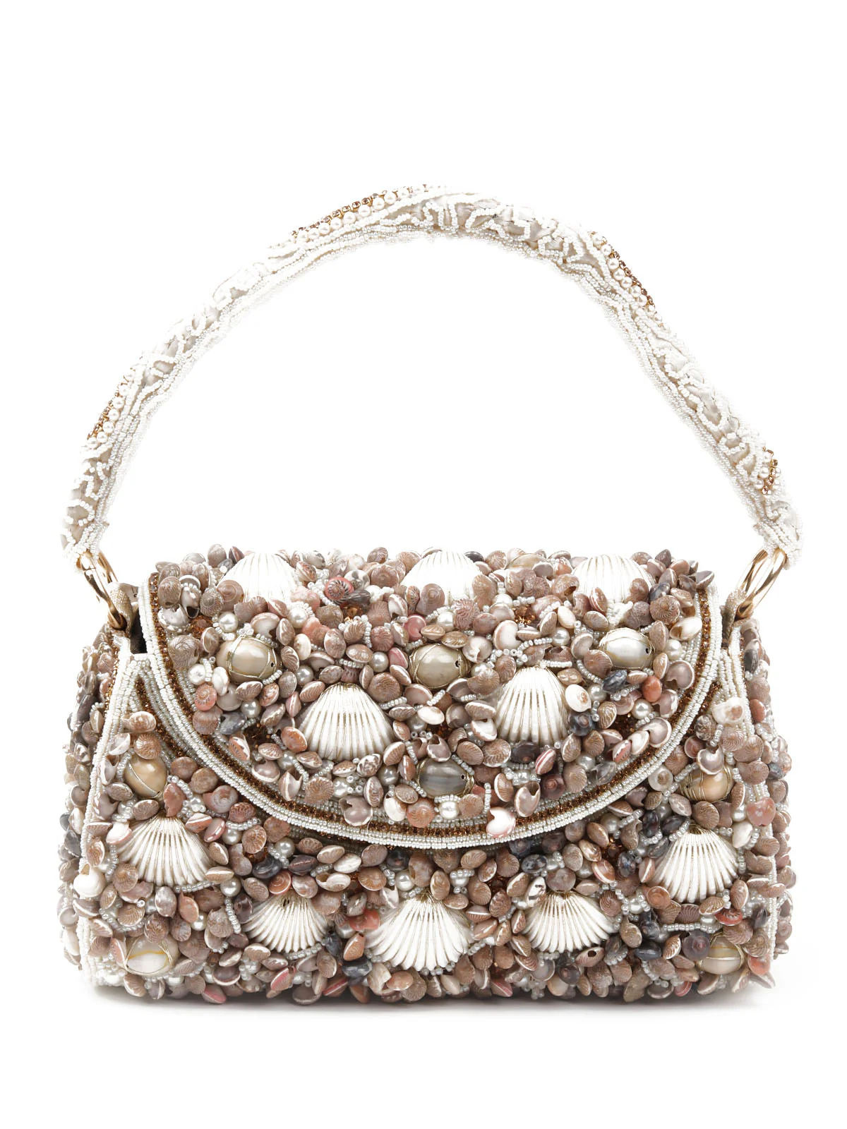 Odette Women White Shell Embellished Hand Bag - Image 3