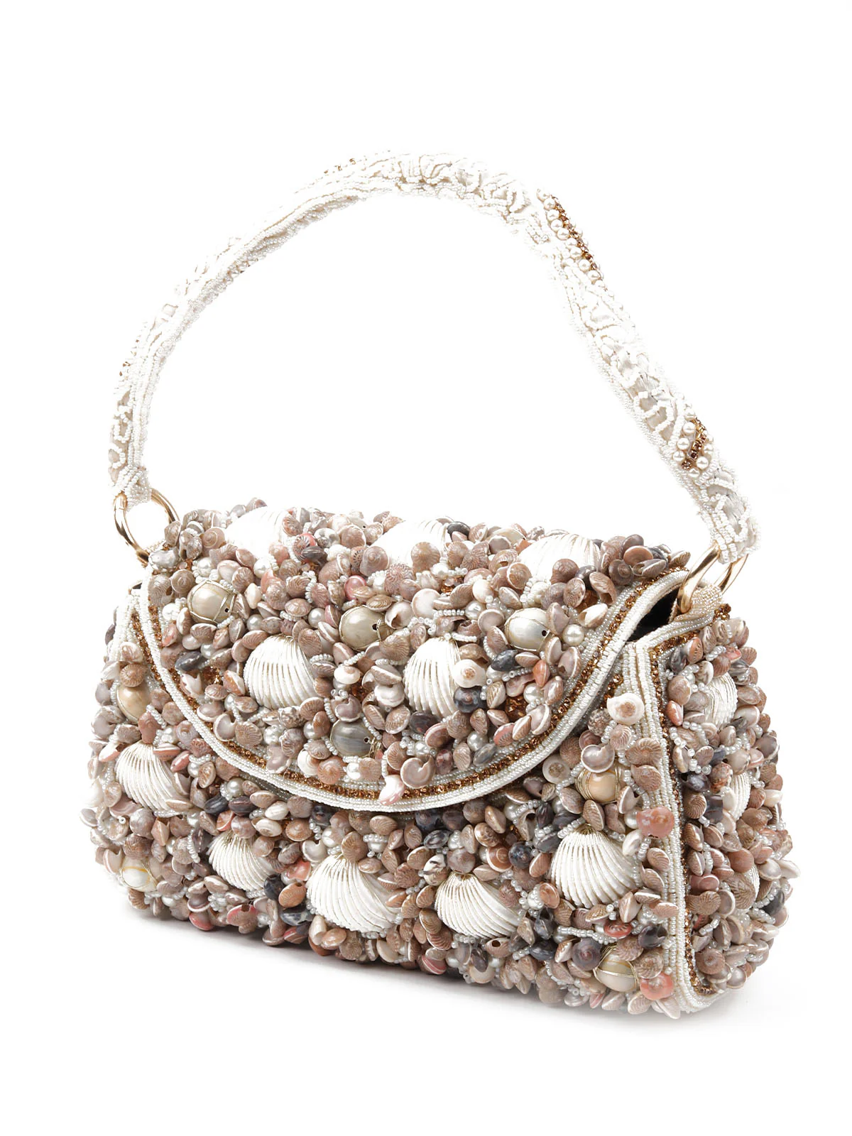 Odette Women White Shell Embellished Hand Bag - Image 4