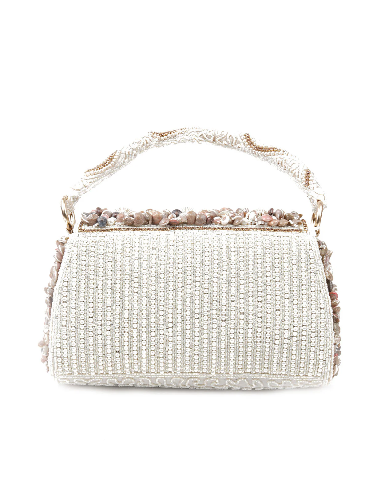 Odette Women White Shell Embellished Hand Bag - Image 5