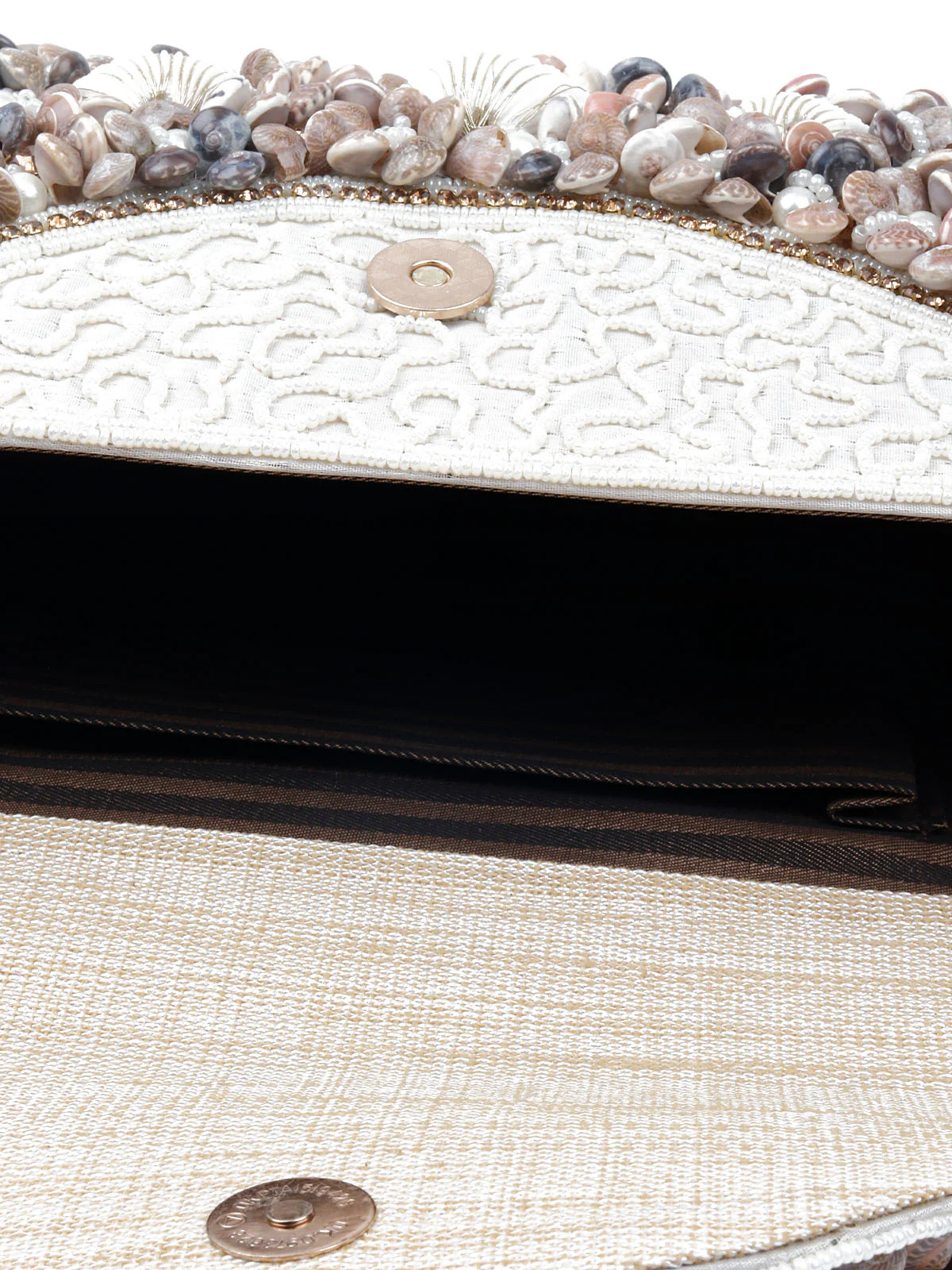 Odette Women White Shell Embellished Hand Bag - Image 7