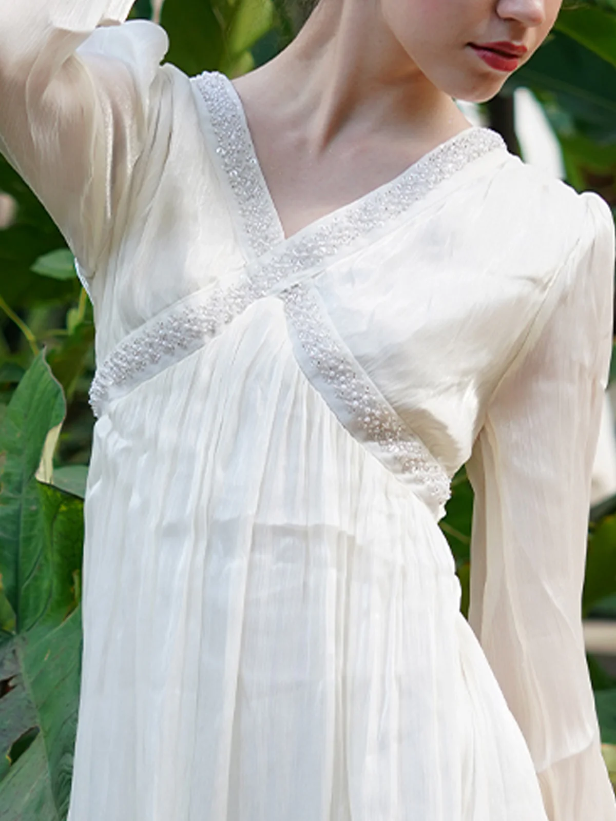 Odette Women White Shimmer Polyester Voil Flared Dress - Image 5