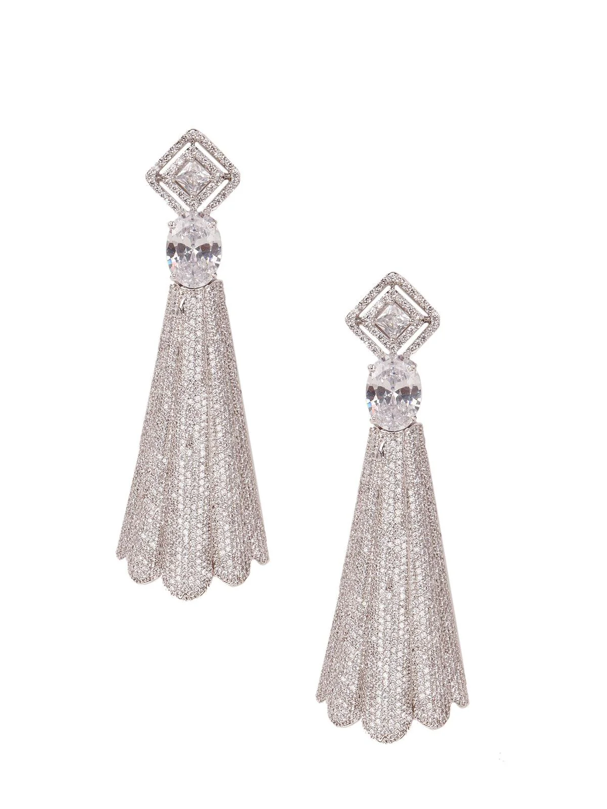 Odette Women White Shiny Petal Shaped Dangler Earrings - Image 3