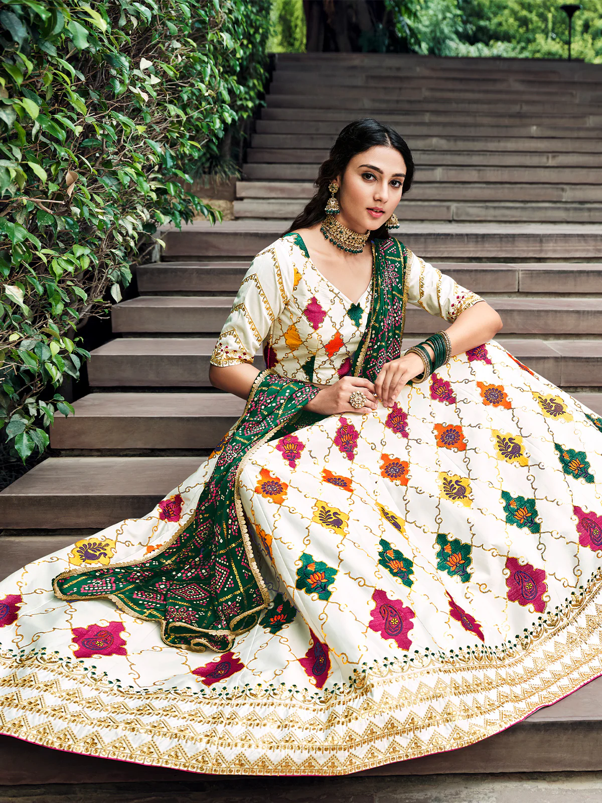 Odette Women White Silk Embroidered Semi Stitched Lehenga With  Unstitched Blouse - Image 2