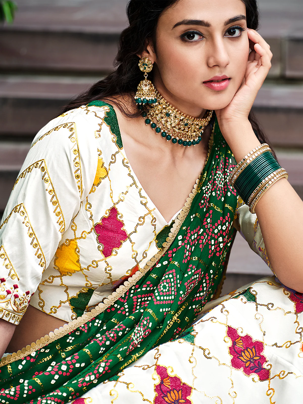 Odette Women White Silk Embroidered Semi Stitched Lehenga With  Unstitched Blouse - Image 4