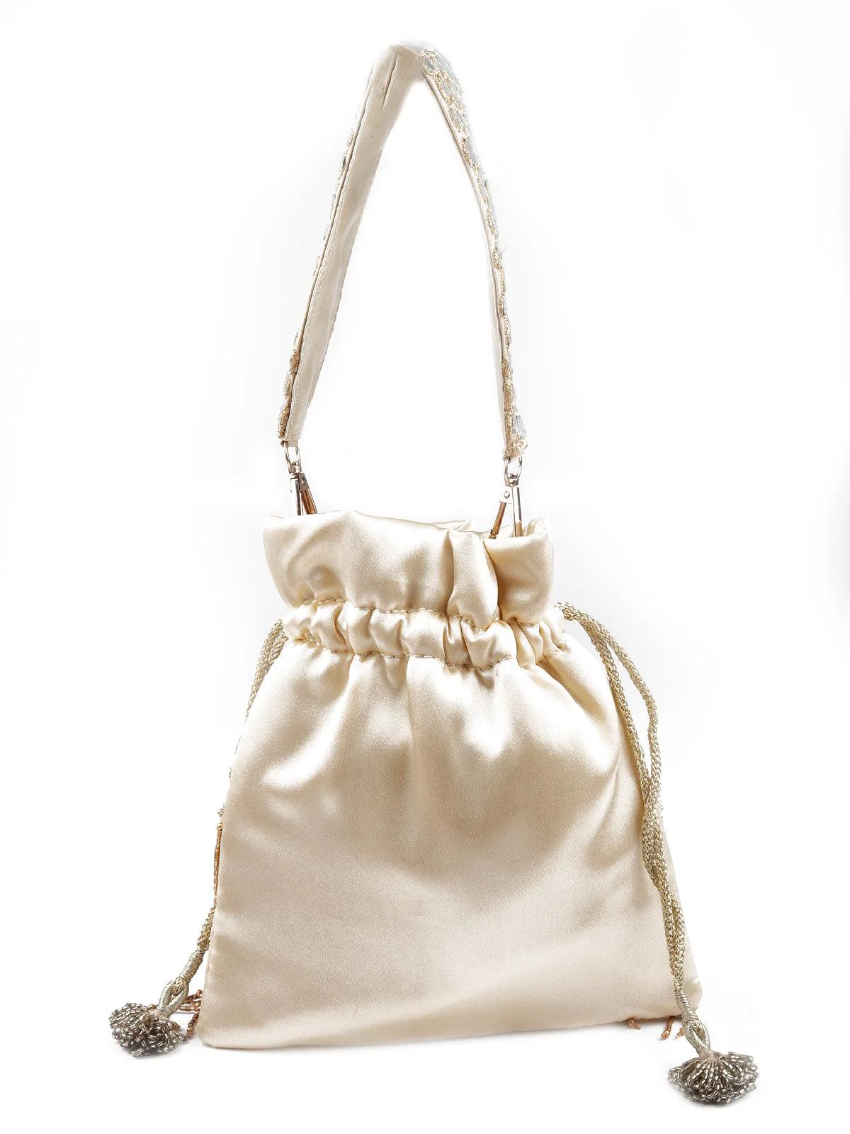 Odette Women White Stunning Tassel Beaded Potli Bag - Image 5