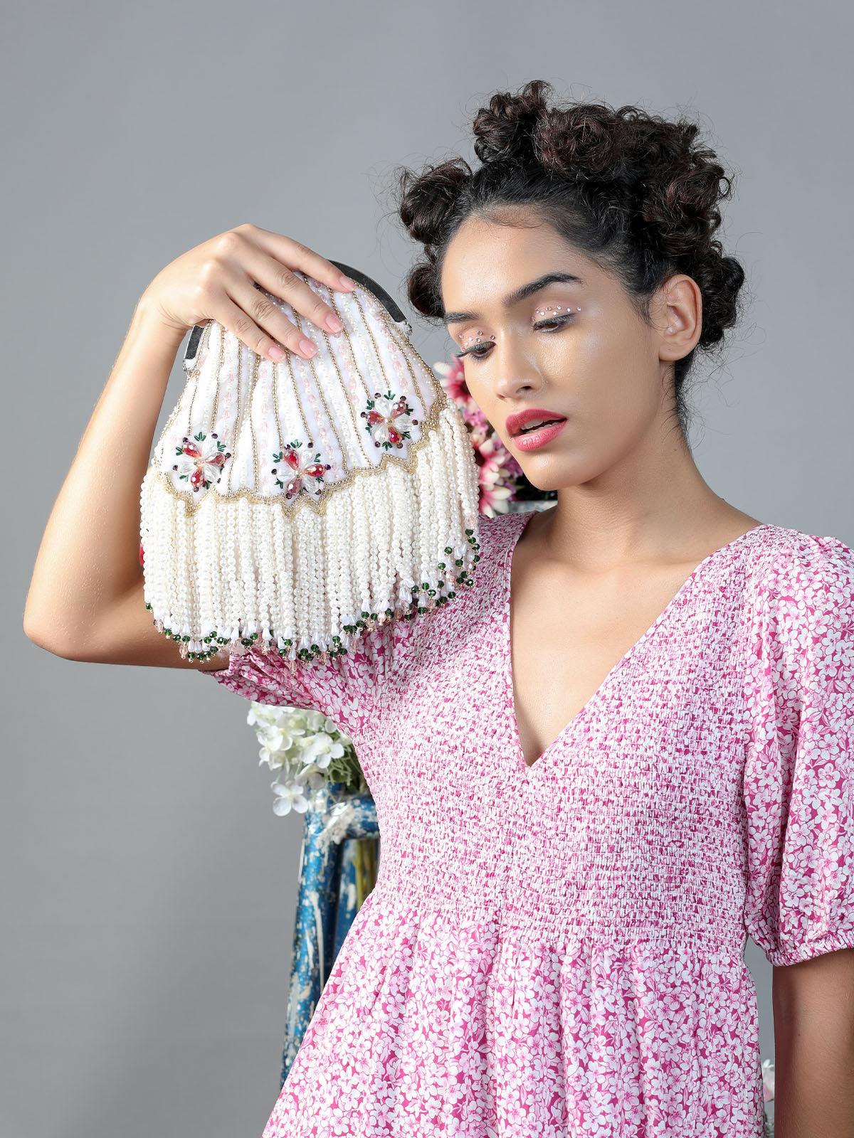 Odette Women White Stunning Tassel Embellished Sling Bag - Image 2