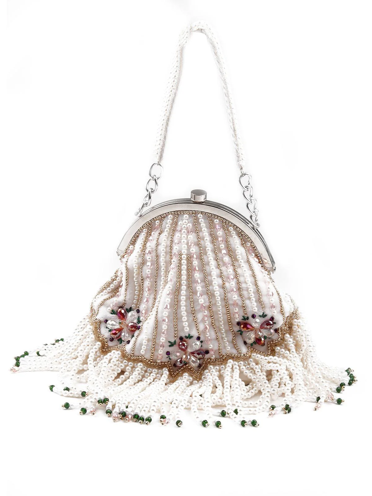 Odette Women White Stunning Tassel Embellished Sling Bag - Image 3