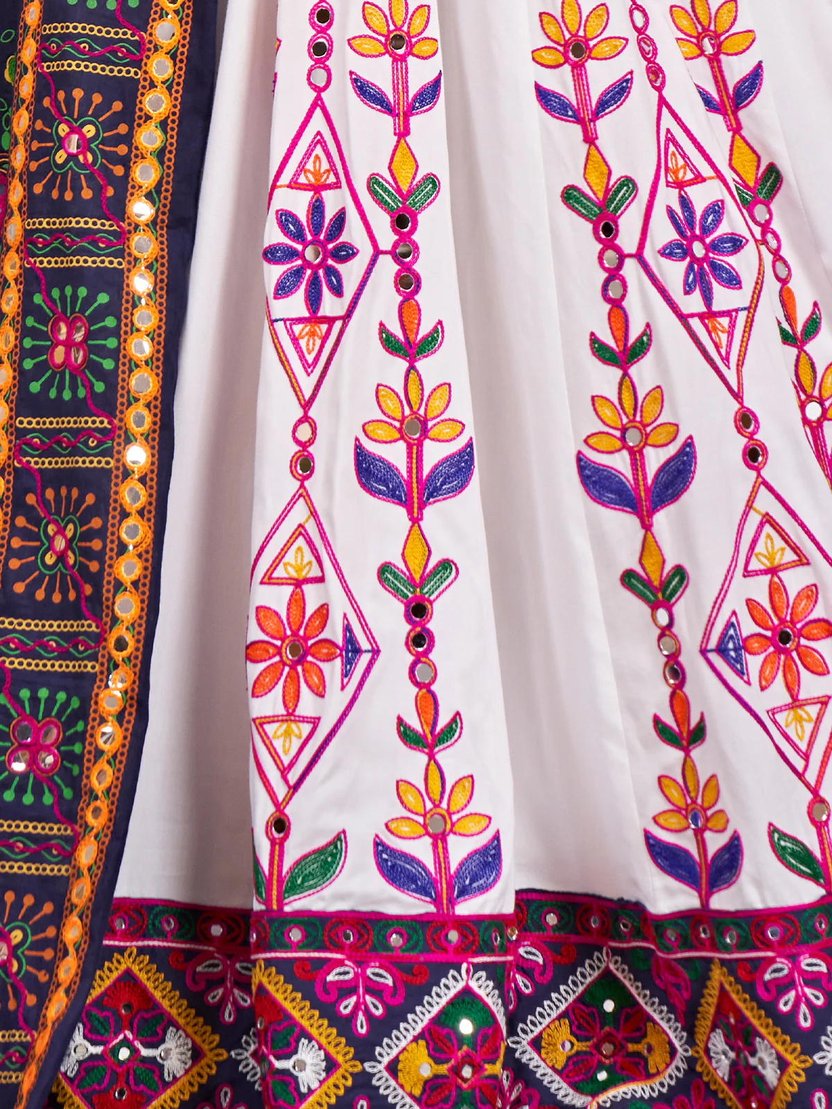Odette White Viscose Rayon Embroidered Semi Stitched Lehenga Choli For Women - Image 5