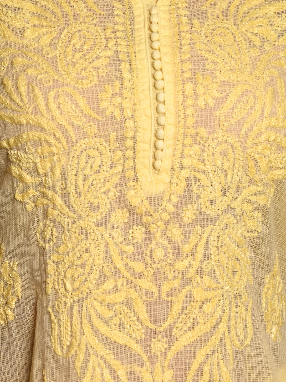 Odette Women Yellow Chequered Voile Chikankari Embroidered Stitched Kurta With Salwar - Image 6