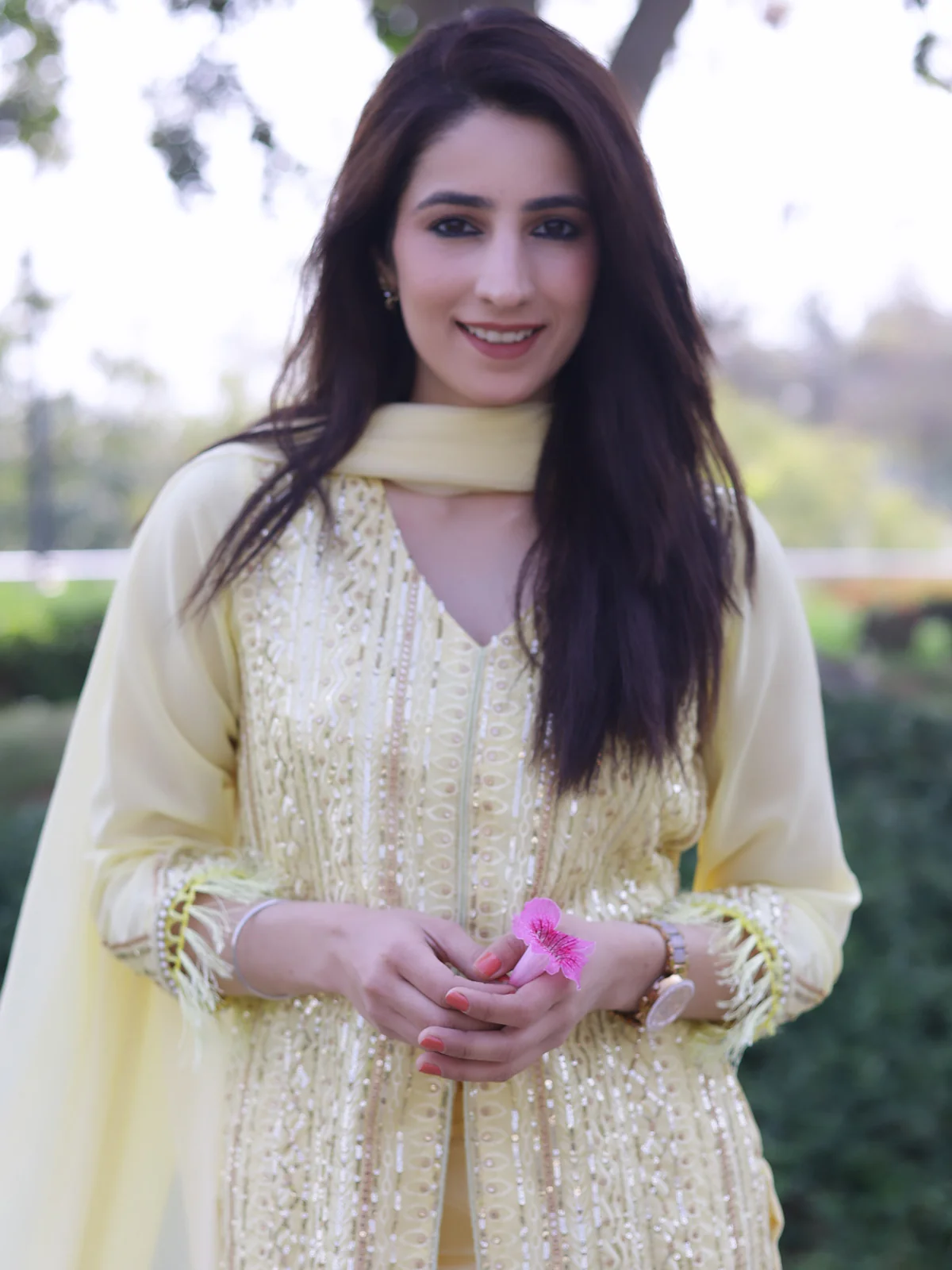 Odette Women Yellow Color Party Wear Georgette Semi Stitched Suit - Image 3