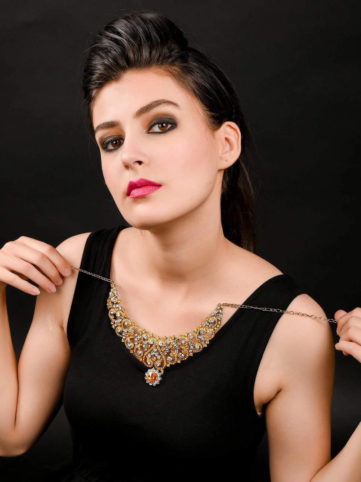 Odette Women Yellow Crystal Necklace Set - Image 2