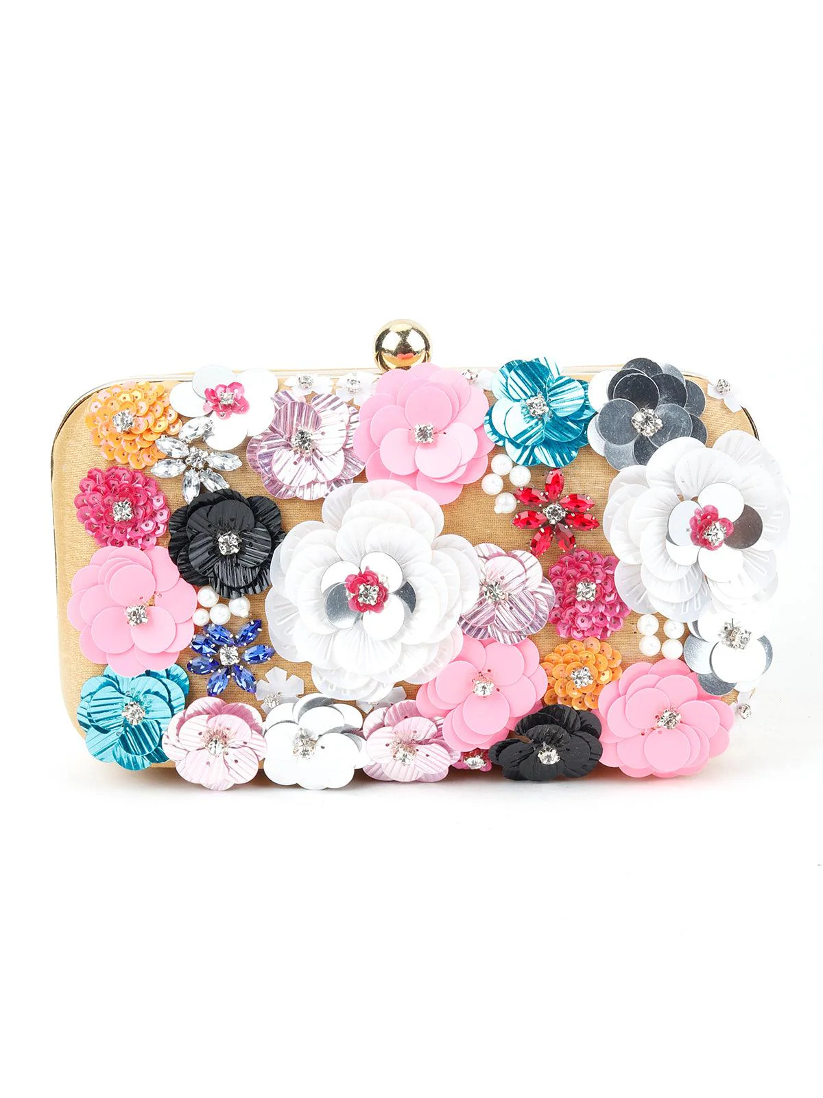 Odette Women Yellow Floral Embellished Sequin Multicolour Clutch - Image 3