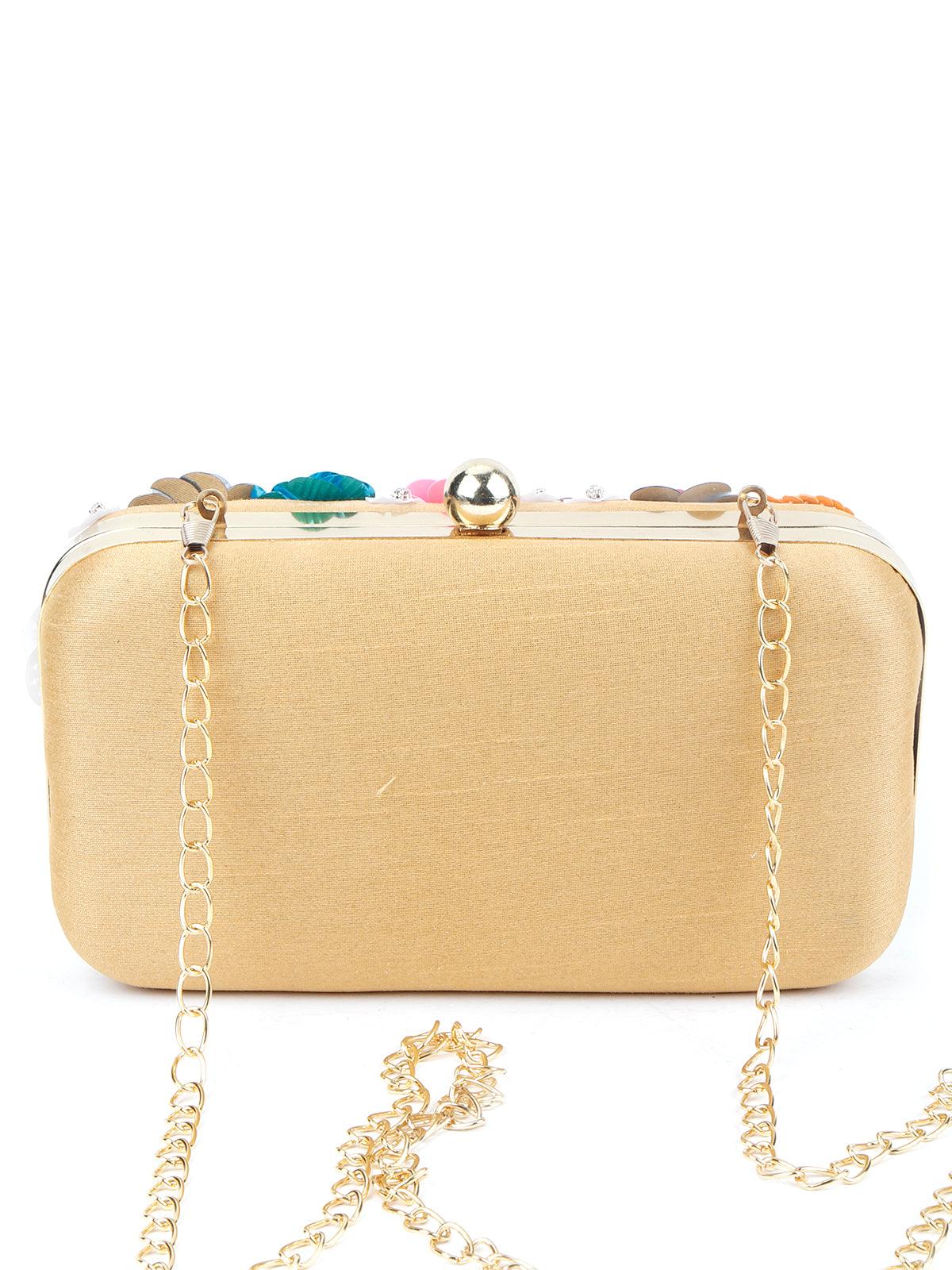 Odette Women Yellow Floral Embellished Sequin Multicolour Clutch - Image 6